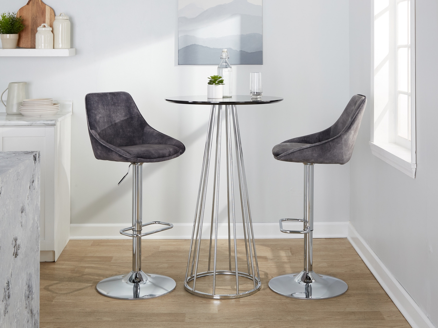 Dellrey V Gray Adjustable Swivel Barstool, Set of 2 - Thumbnail - Image 3