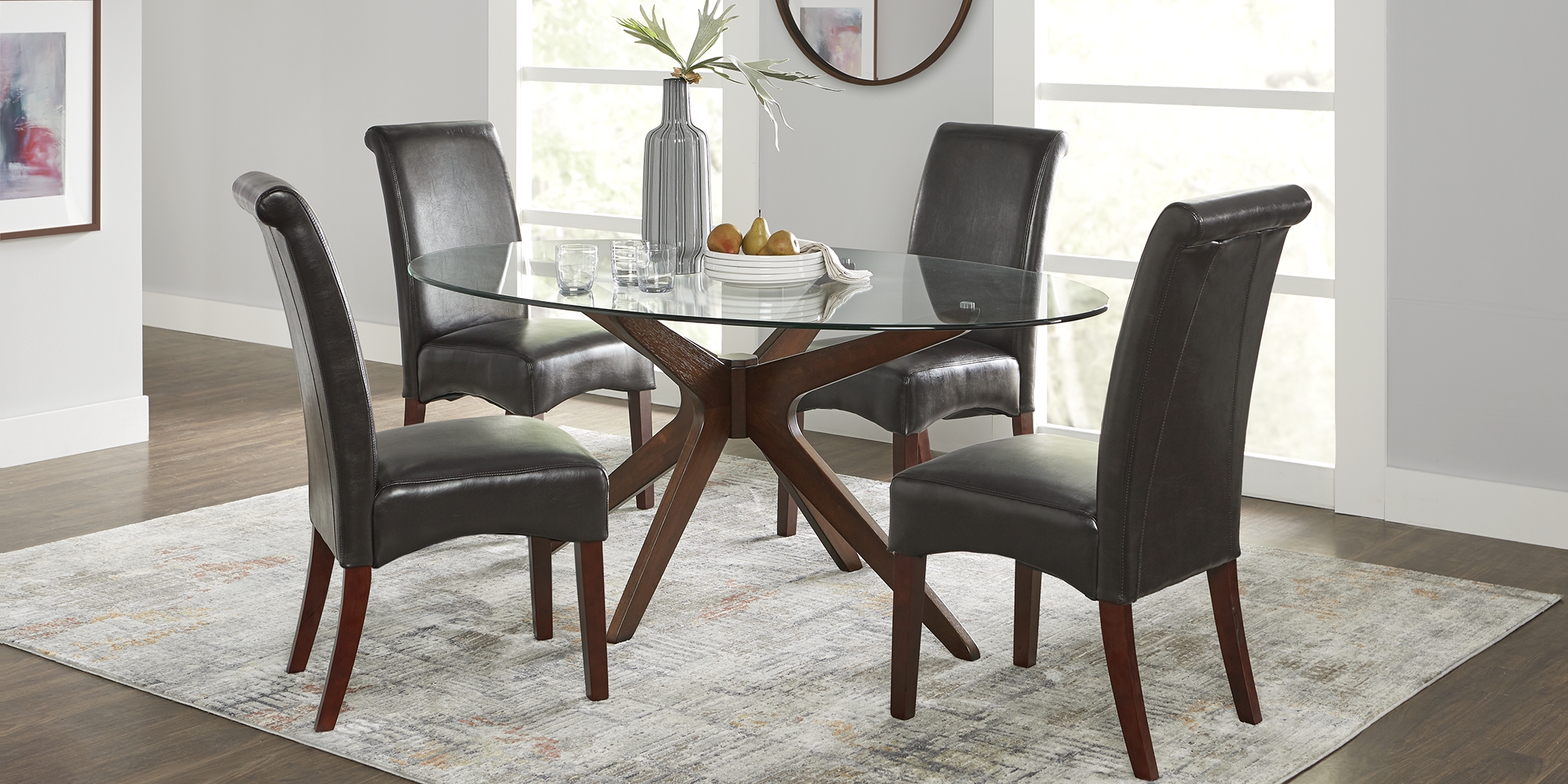 Delmon Walnut 5 Pc Oval Dining Set with Brown Chairs - Thumbnail - Image 1