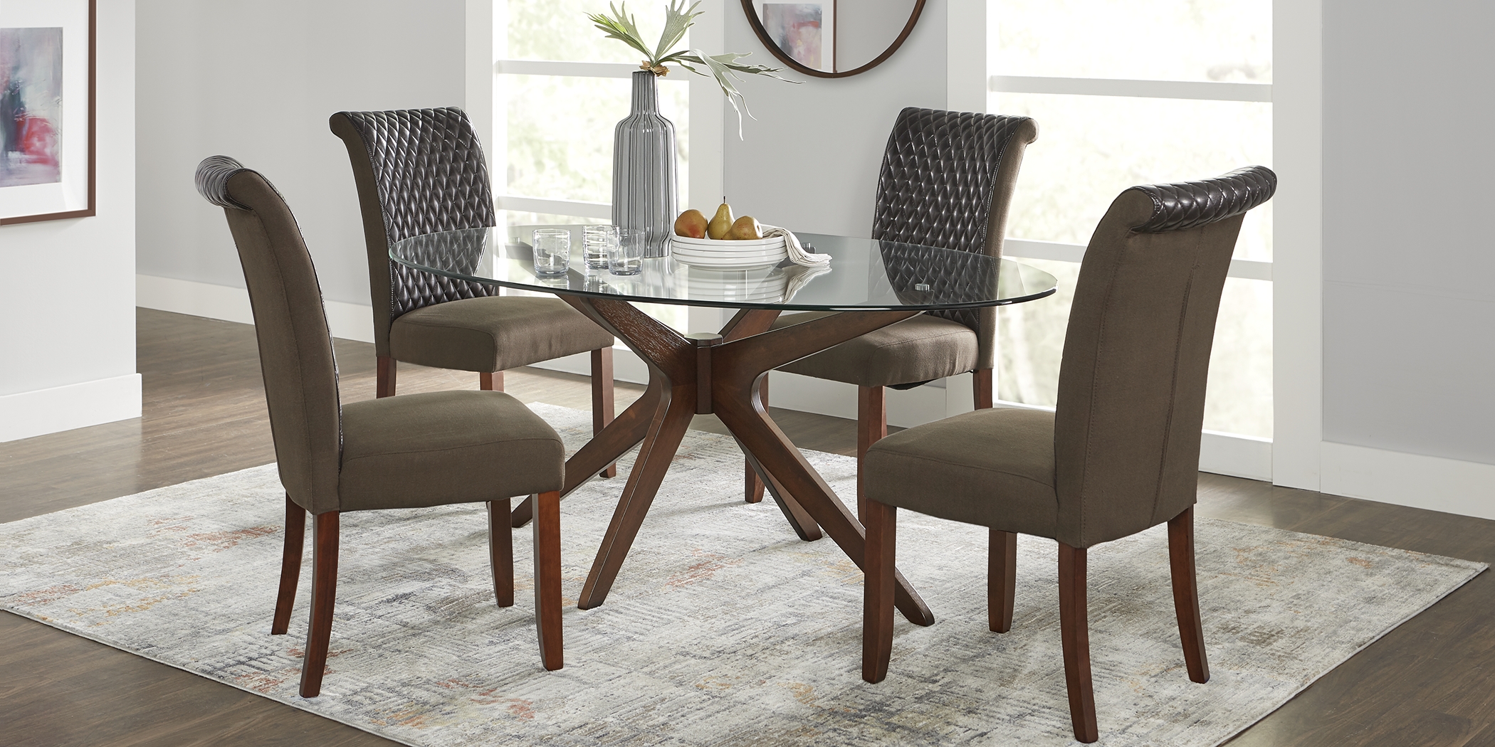 Delmon Walnut 5 Pc Oval Dining Set with Brown Chairs - Thumbnail - Image 1