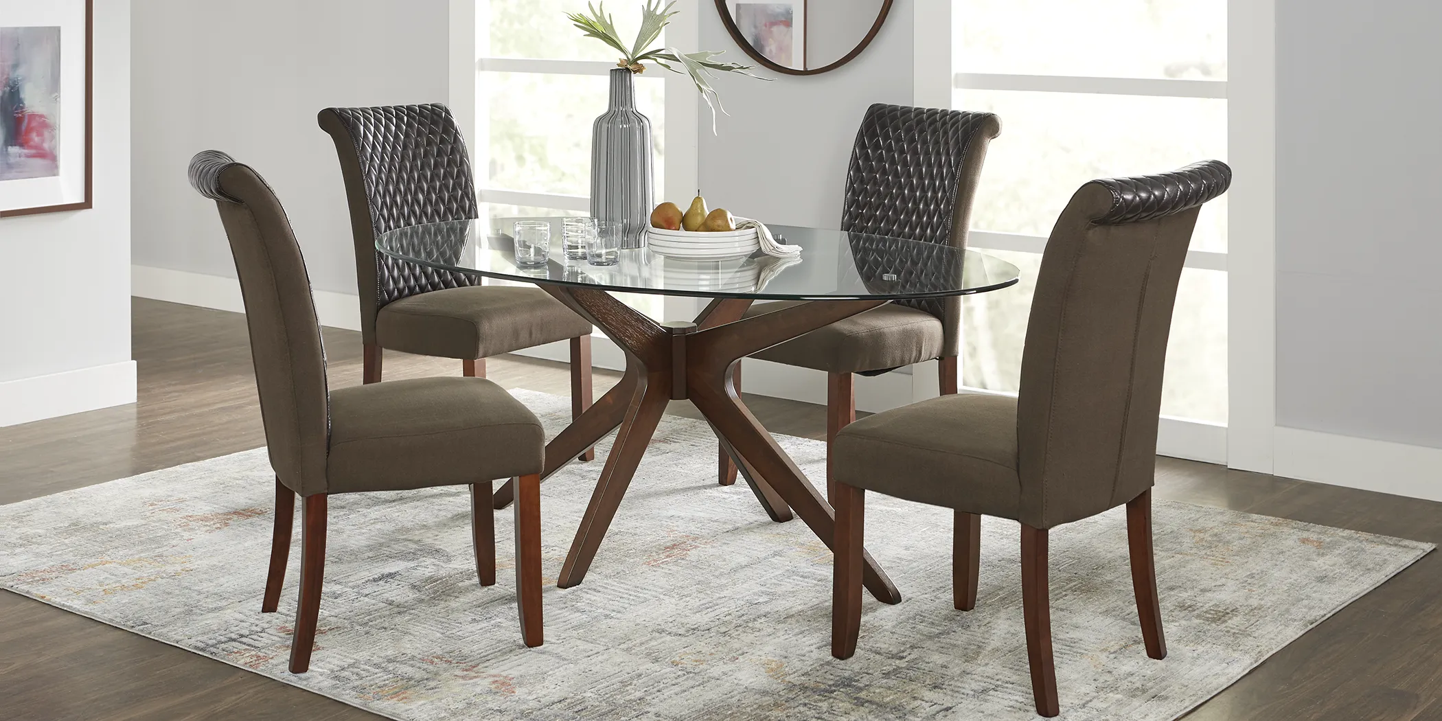 Delmon Walnut 5 Pc Oval Dining Set with Brown Chairs - Thumbnail - Image 1