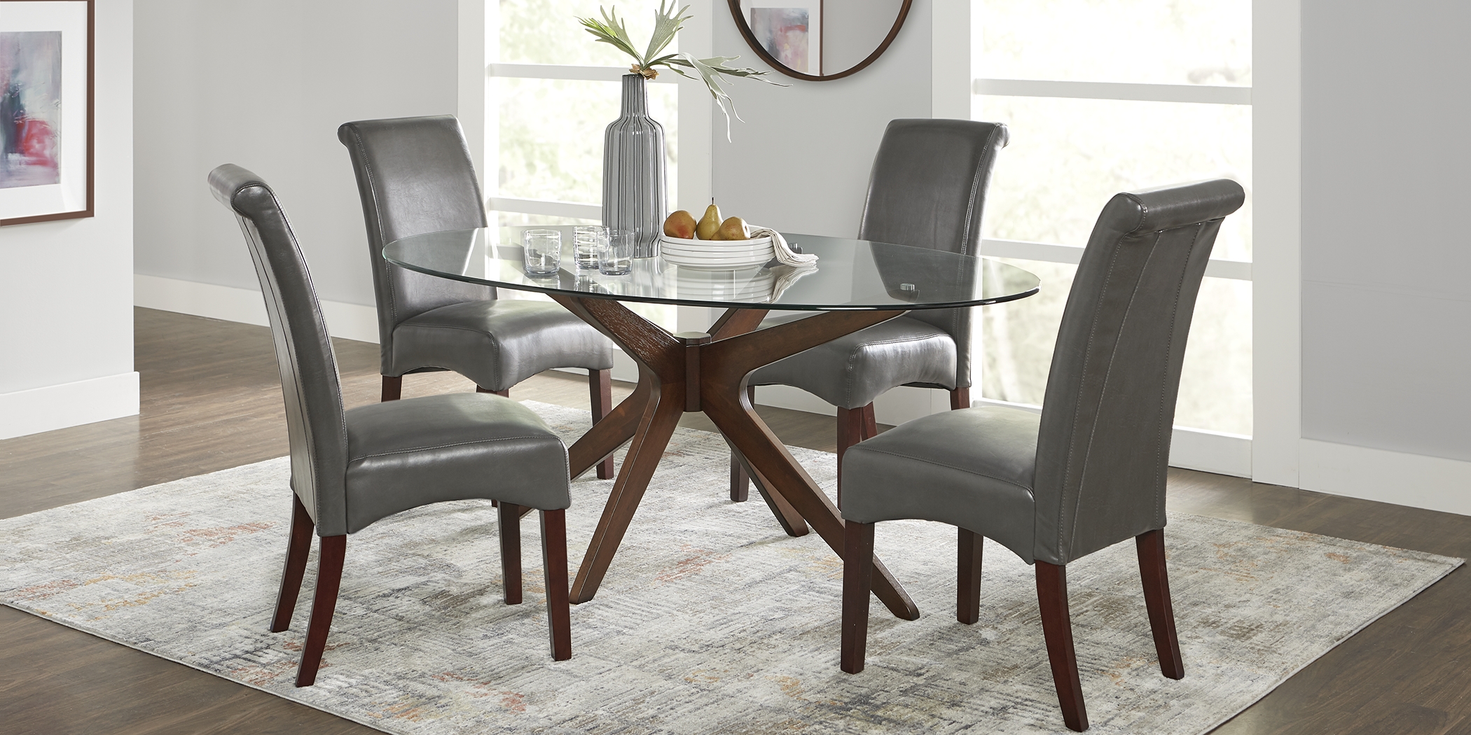 Delmon Walnut 5 Pc Oval Dining Set with Charcoal Chairs - Thumbnail - Image 1