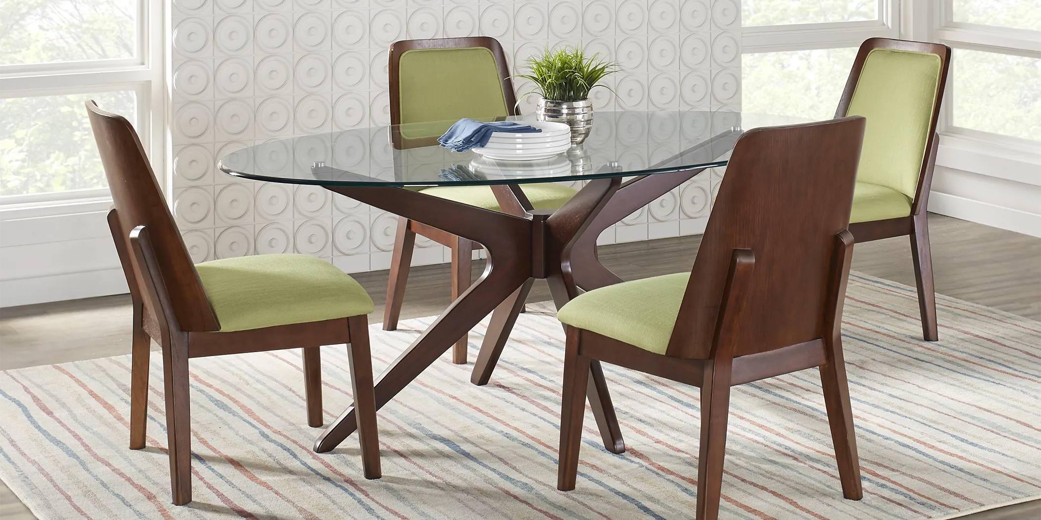 Delmon Walnut 5 Pc Oval Dining Set with Wasabi Chairs - Thumbnail - Image 1