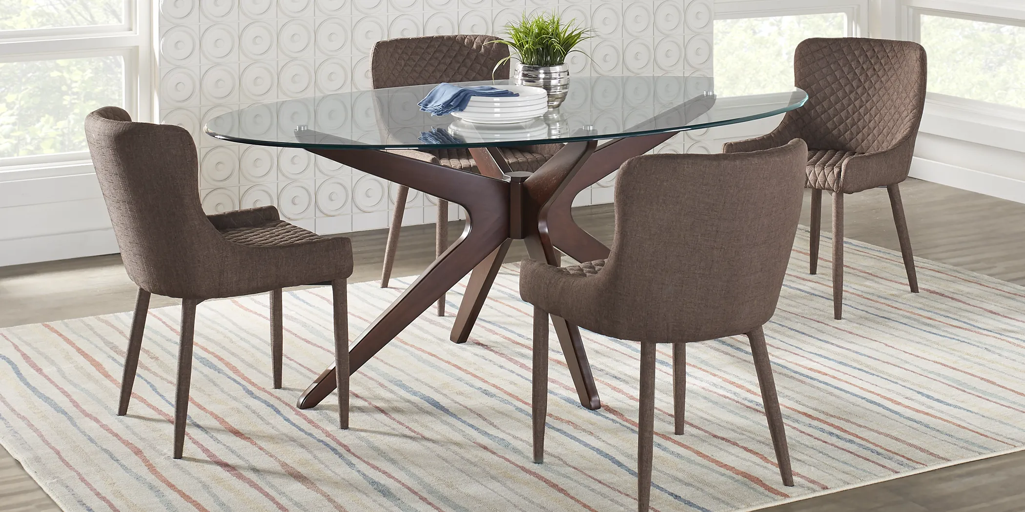 Delmon Walnut 5 Pc Oval Dining Set - Thumbnail - Image 1