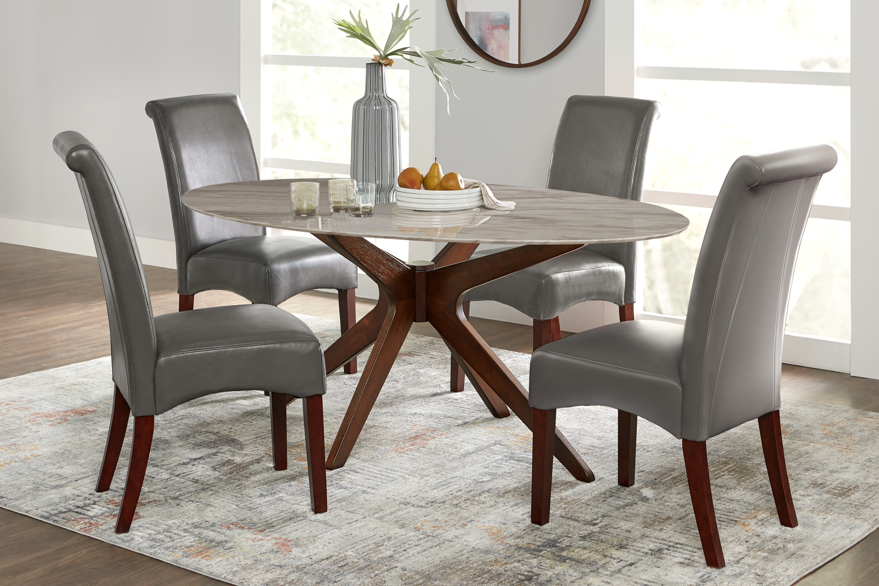 Delmon White 5 Pc Oval Dining Set with Charcoal Chairs - Thumbnail - Image 1