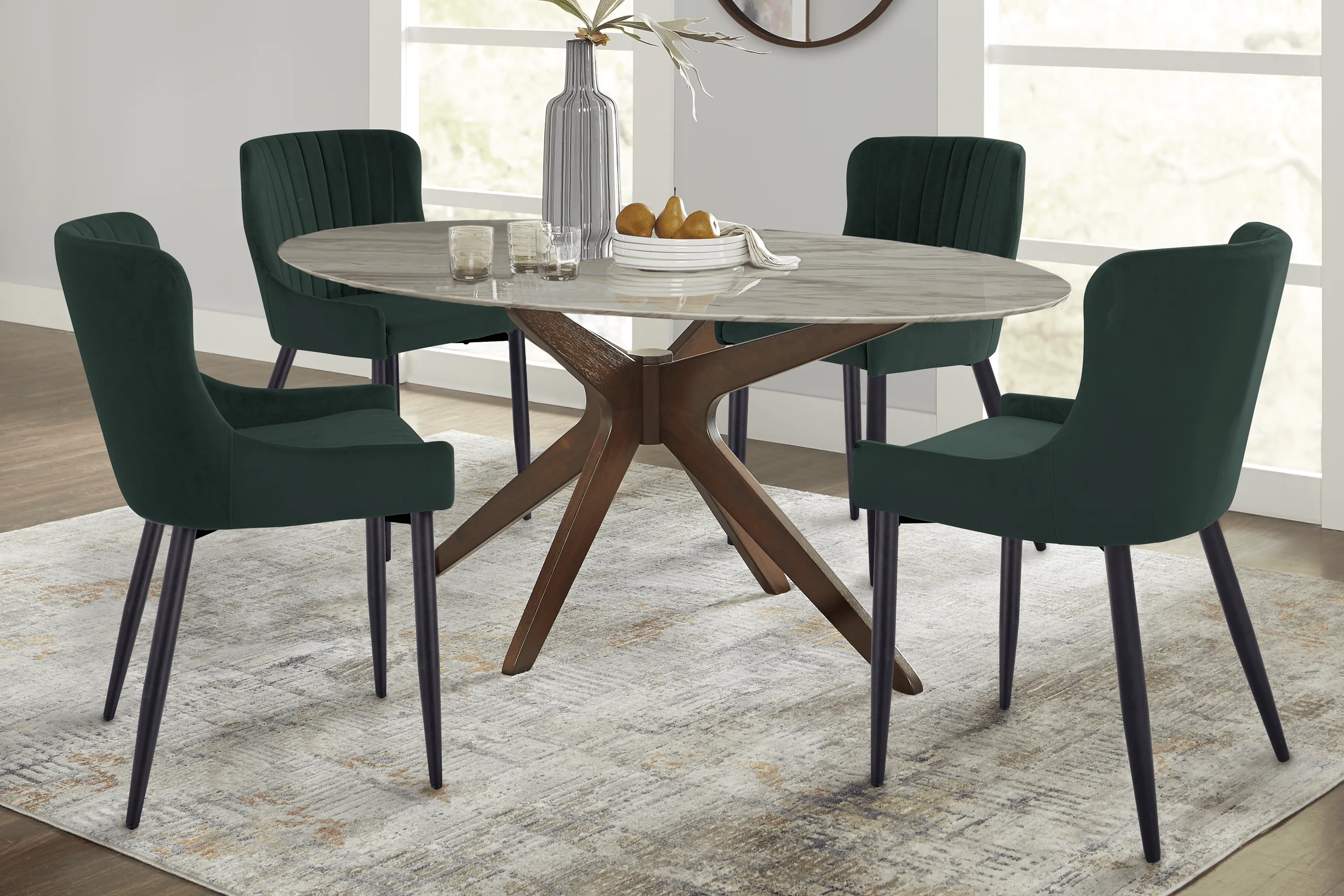 Delmon White 5 Pc Oval Dining Set with Emerald Side Chairs - Thumbnail - Image 1