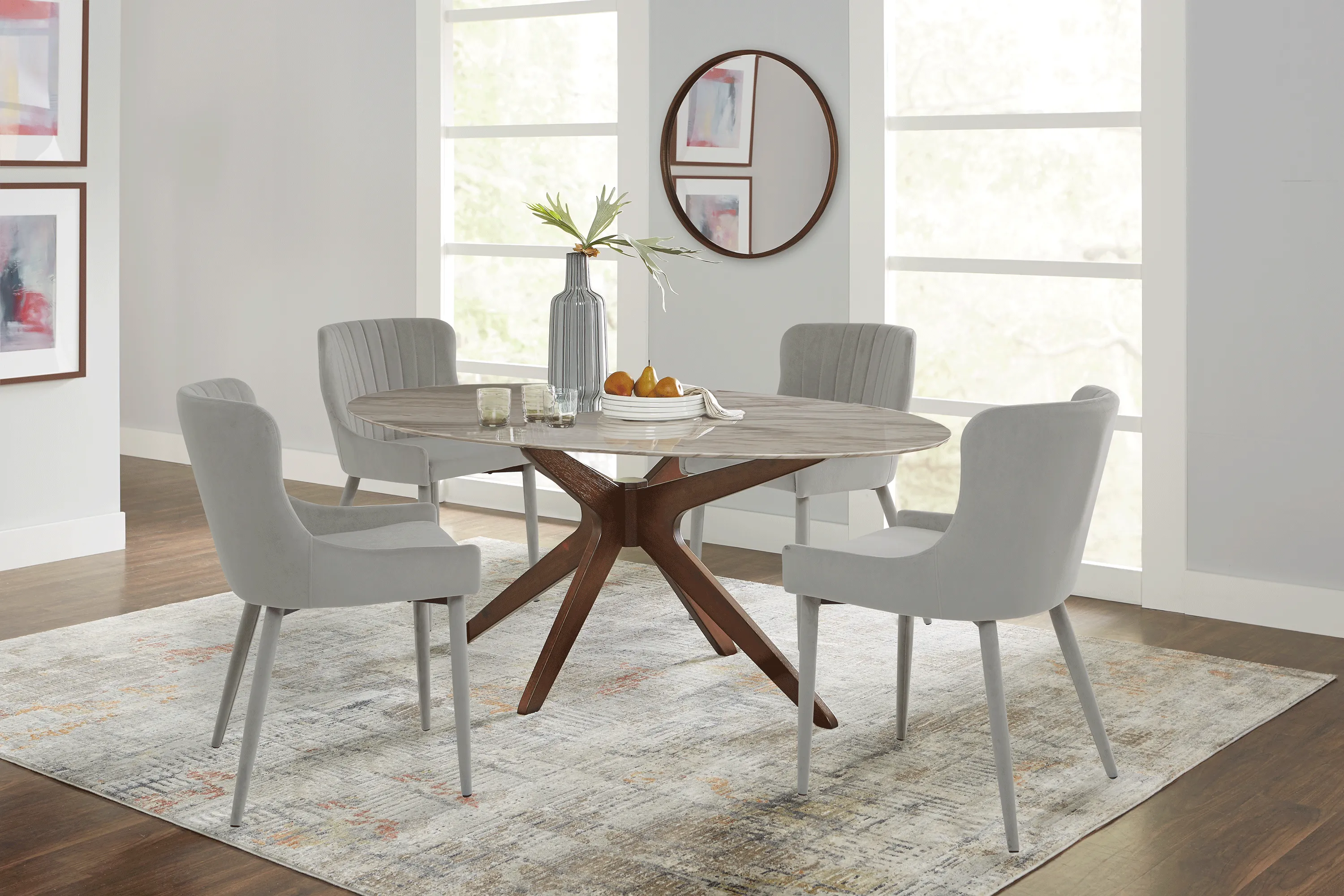 Delmon White 5 Pc Oval Dining Set with Gray Side Chairs - Thumbnail - Image 1