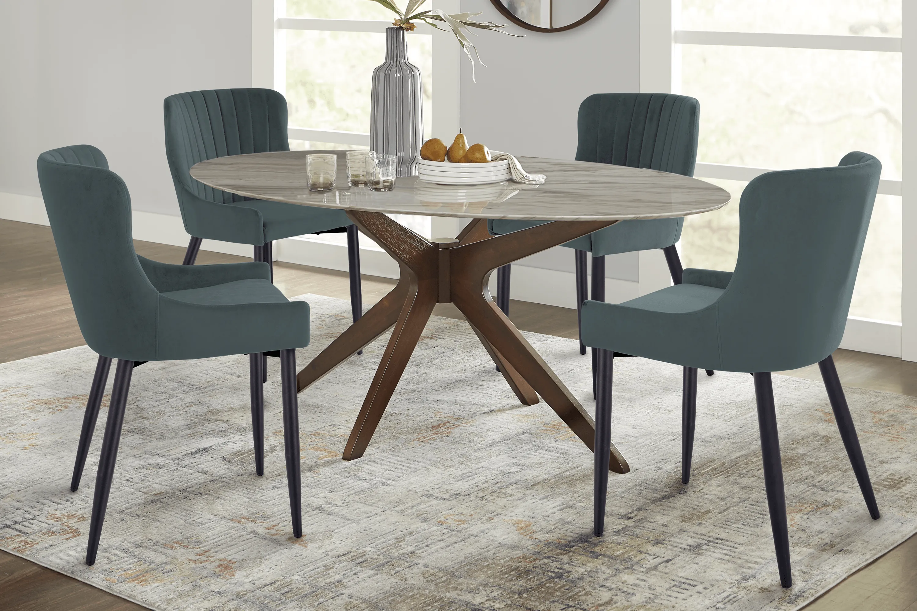 Delmon White 5 Pc Oval Dining Set with Ink Side Chairs - Thumbnail - Image 1