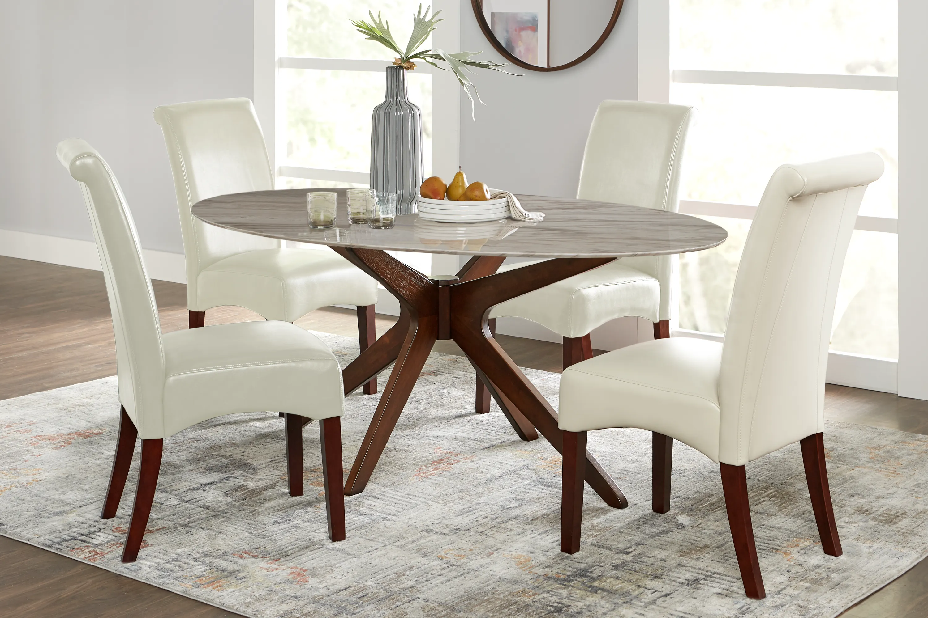 Delmon White 5 Pc Oval Dining Set with Ivory Chairs - Thumbnail - Image 1