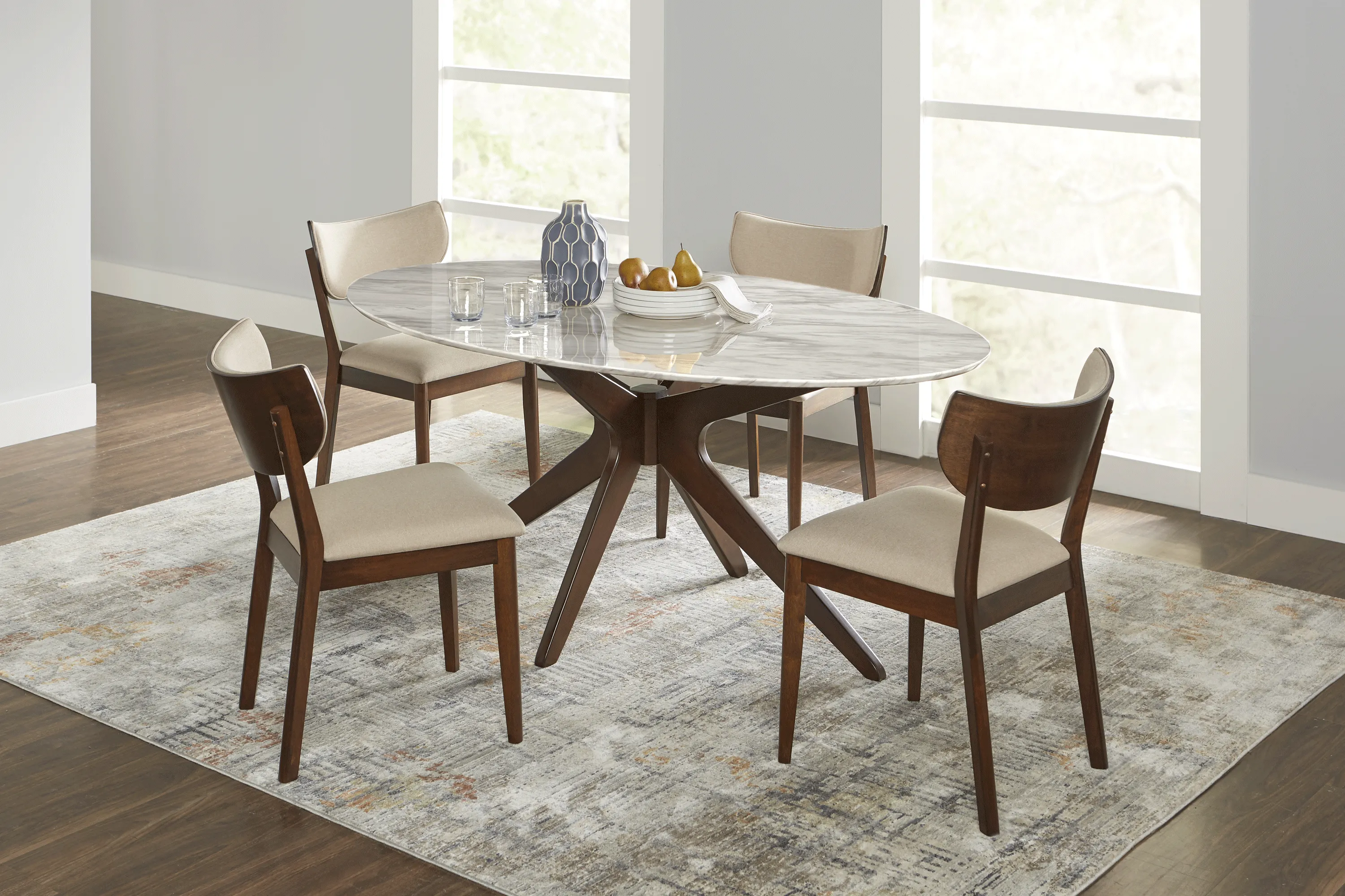 Delmon White 5 Pc Oval Dining Set with Walnut Side Chairs - Thumbnail - Image 1