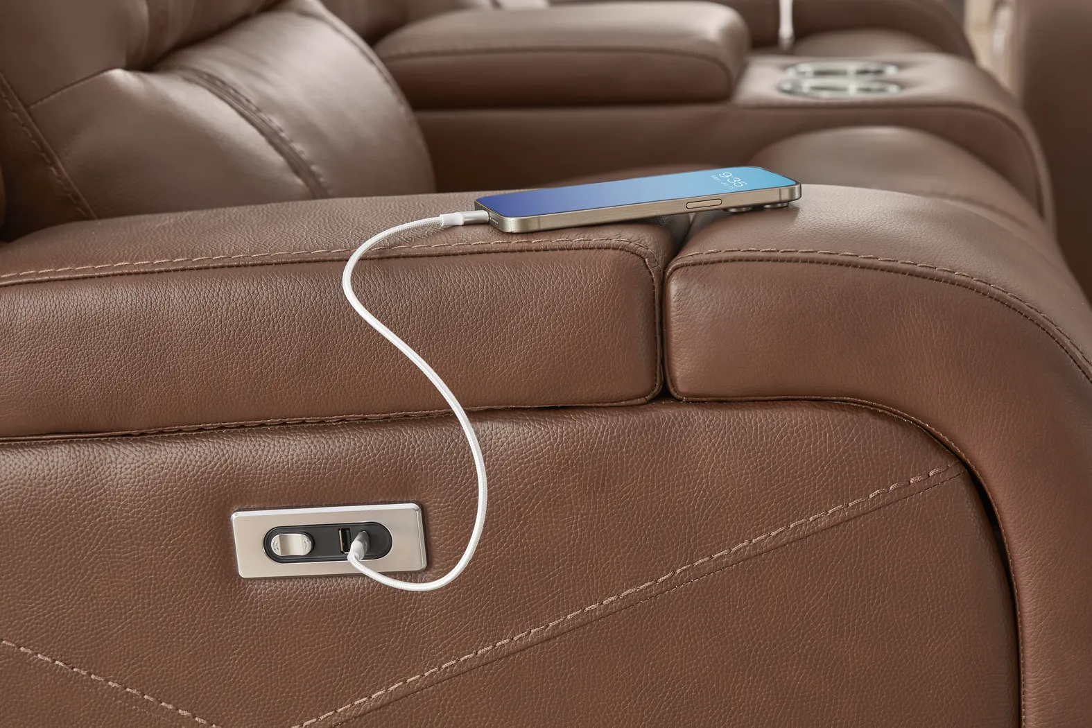 Denali Brown Leather Power Reclining Loveseat - Thumbnail - Image 4