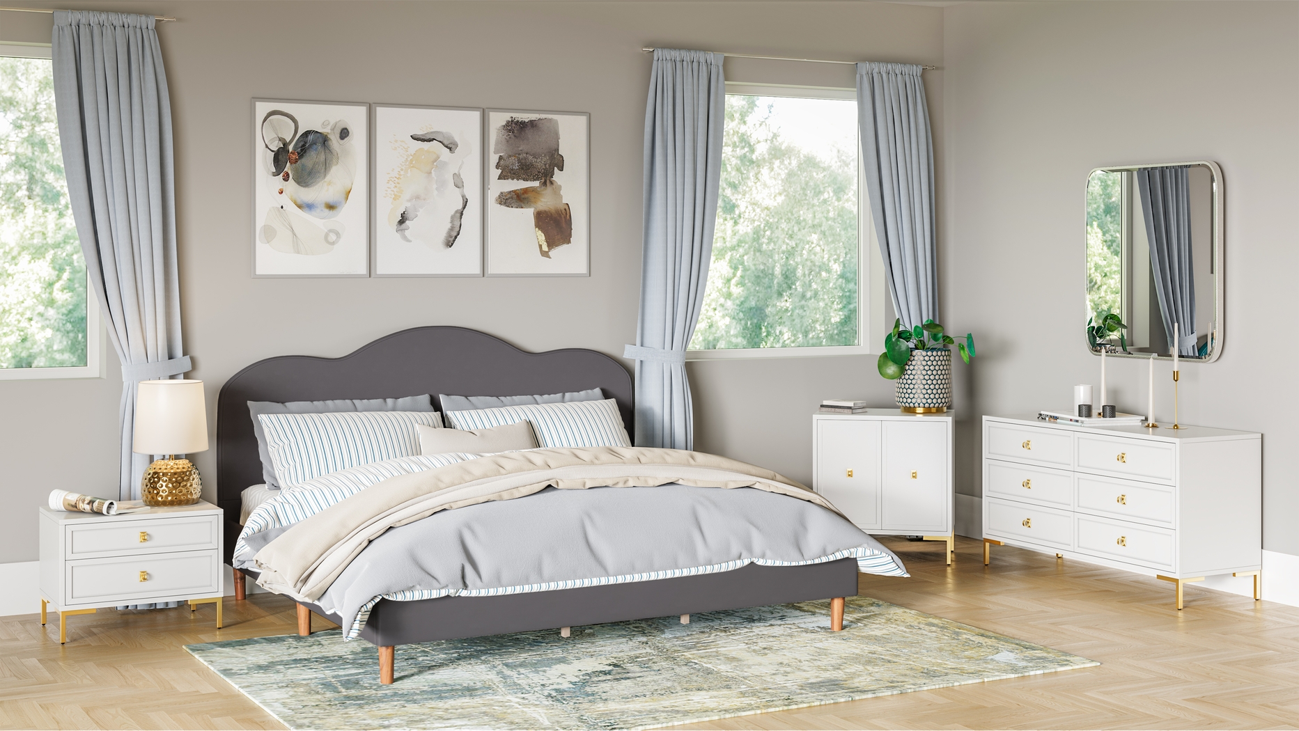 Denela Gray King Platform Bed - Thumbnail - Image 7