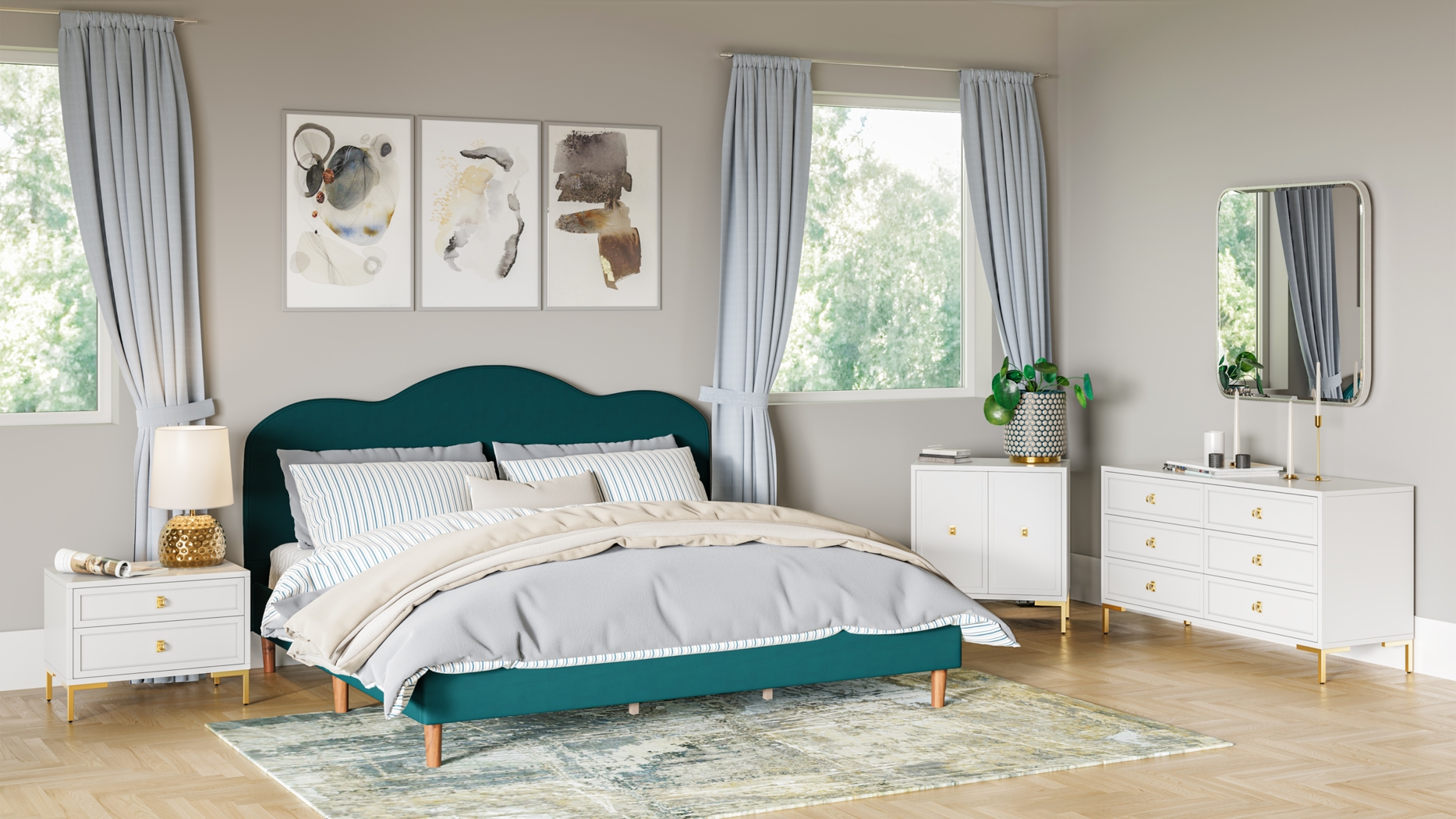 Denela Green King Platform Bed - Thumbnail - Image 7