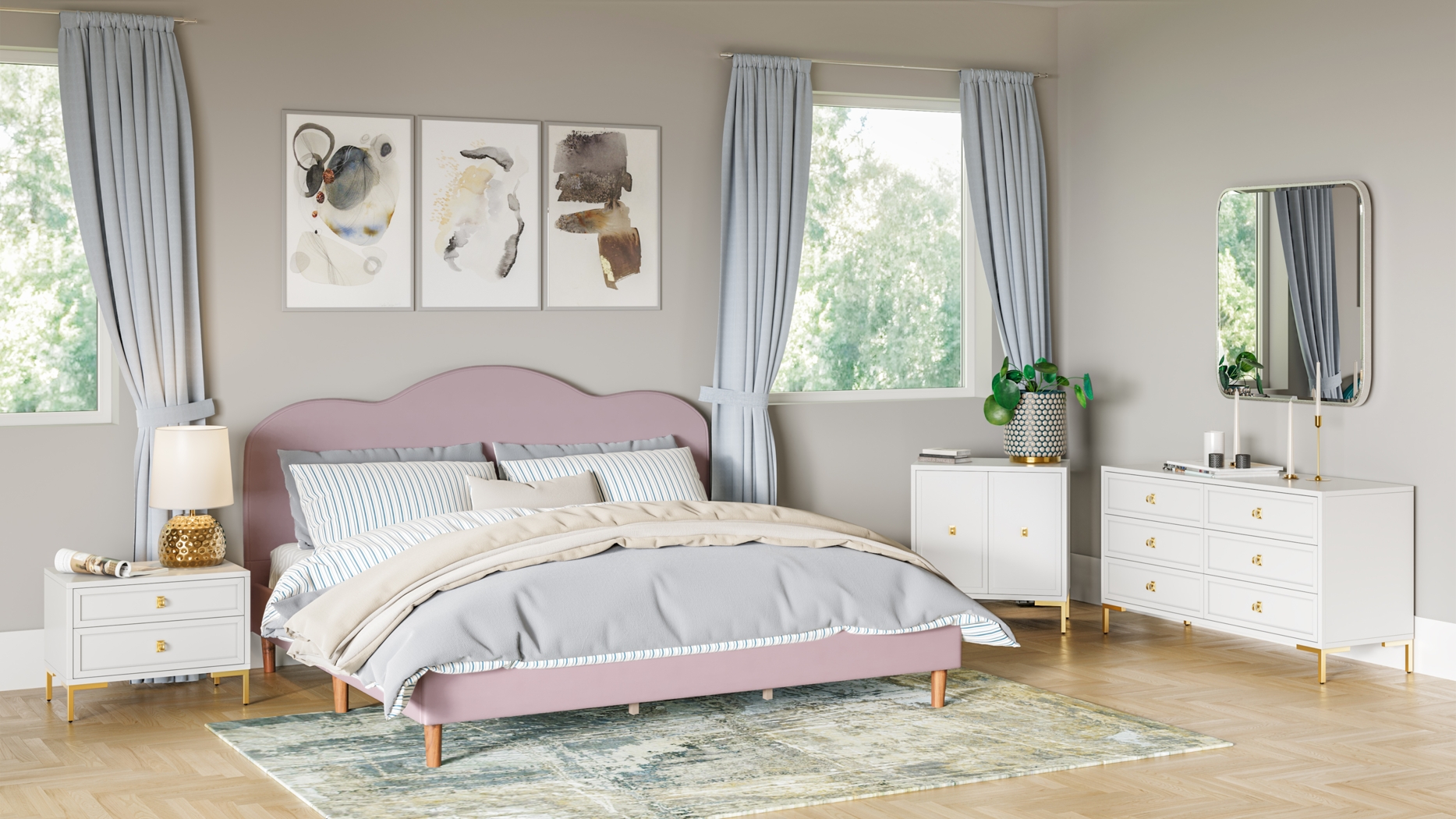 Denela Pink King Platform Bed - Thumbnail - Image 7
