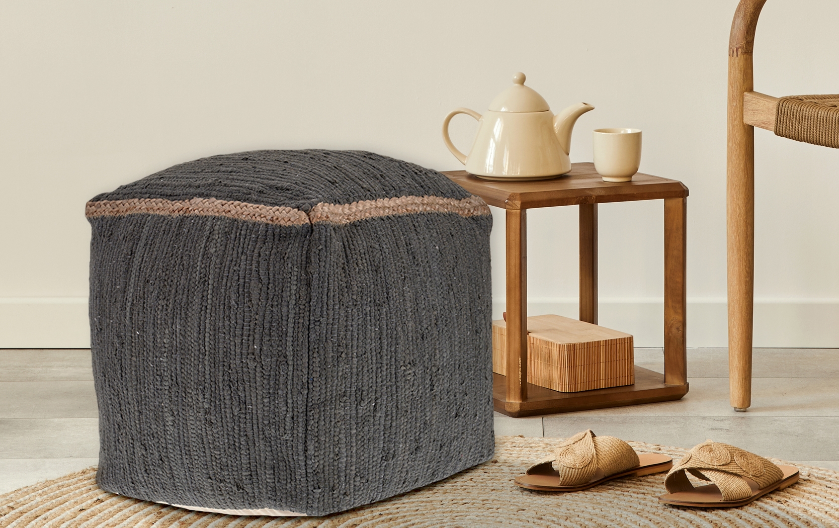 Denilian Charcoal Pouf - Thumbnail - Image 2