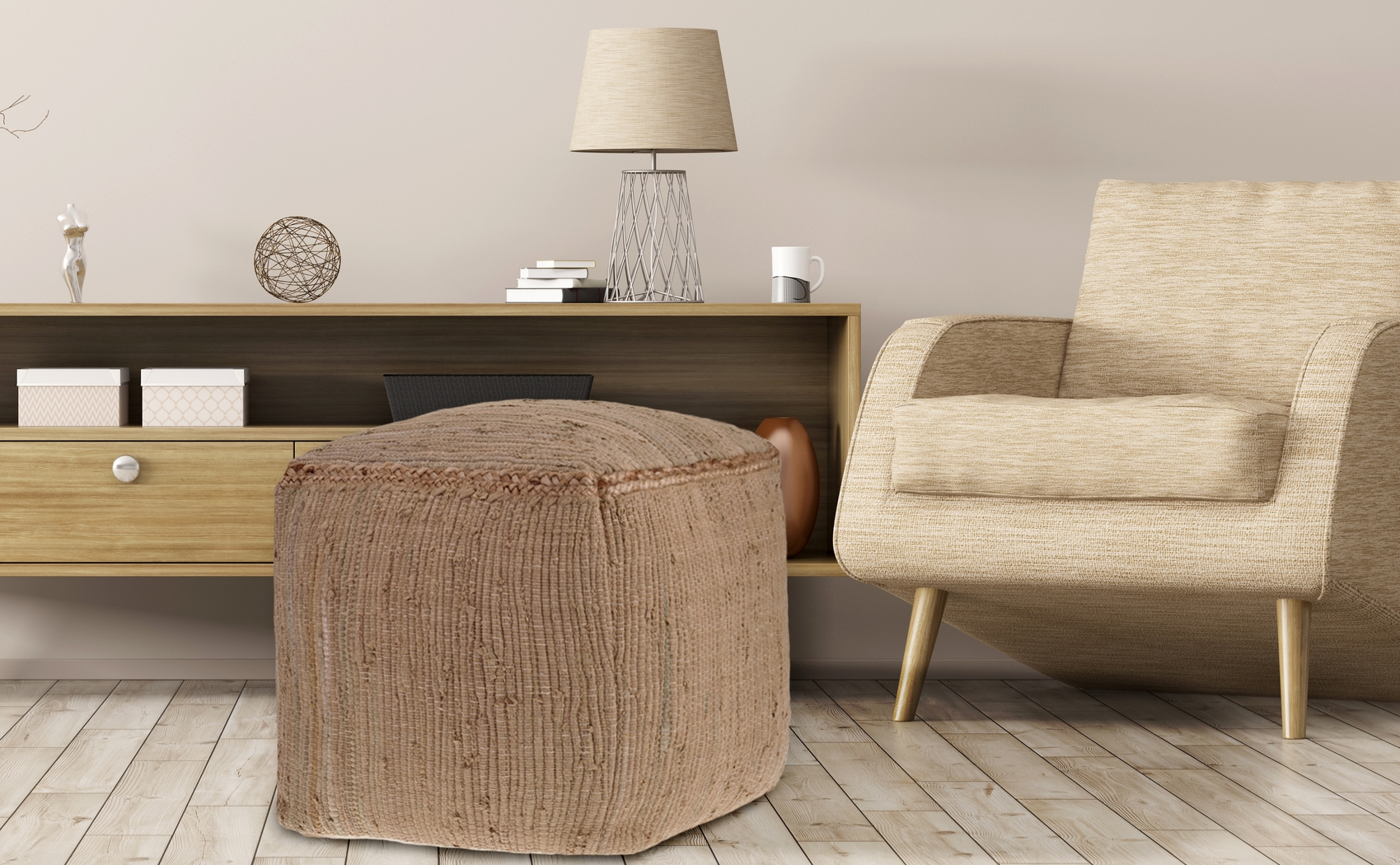Denilian Tan Pouf - Thumbnail - Image 2