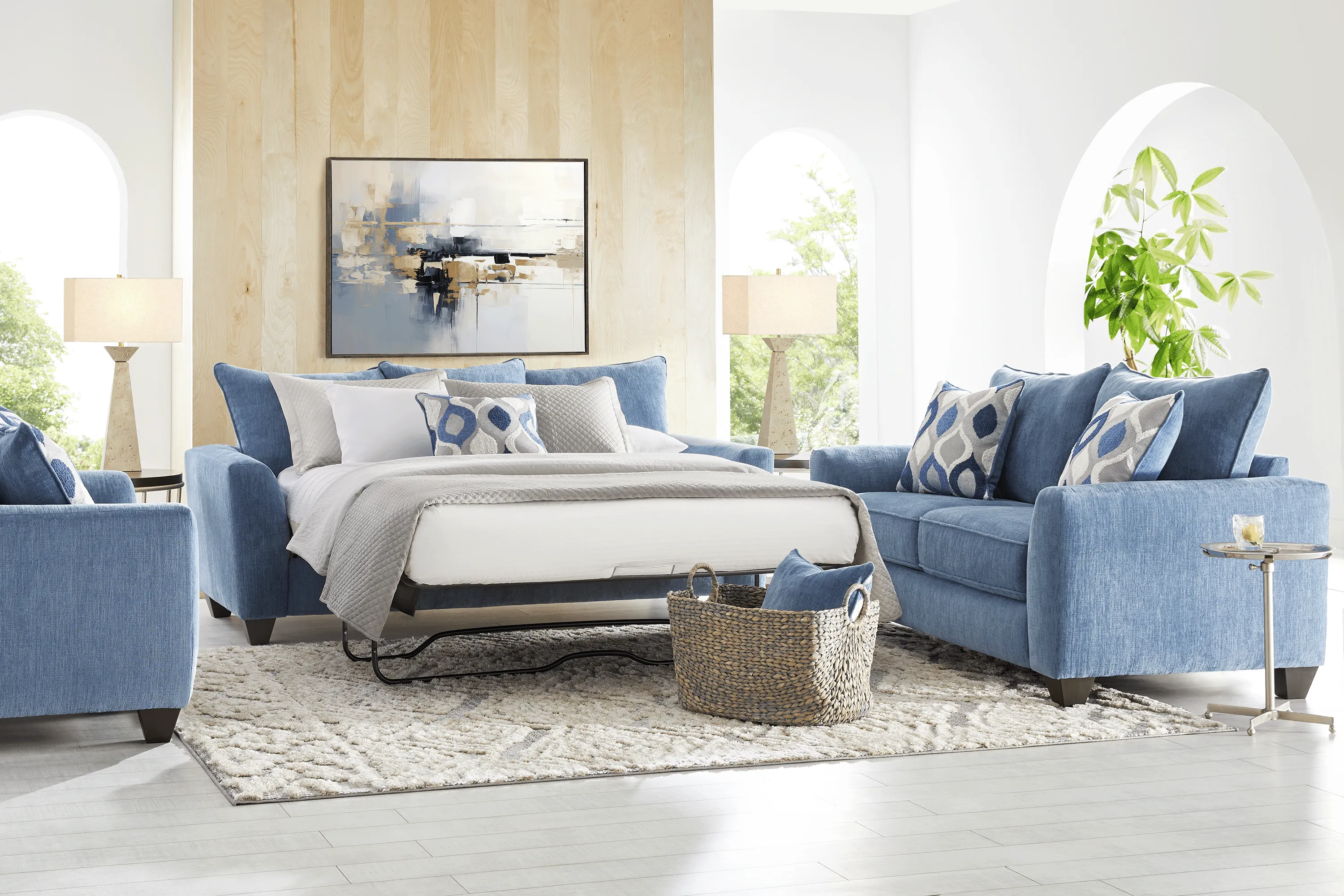 Dennin Heights Blue 7 Pc Living Room with Sleeper Sofa - Image 2