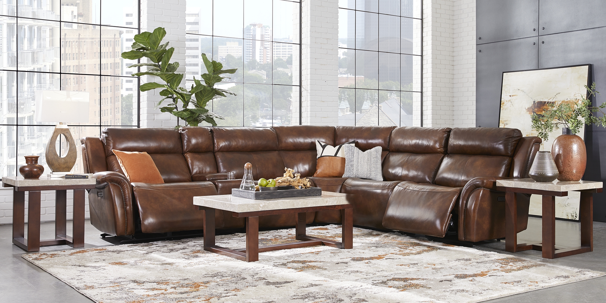 Denver Summit Brown 10 Pc Dual Power Reclining Sectional Living Room - Thumbnail - Image 1