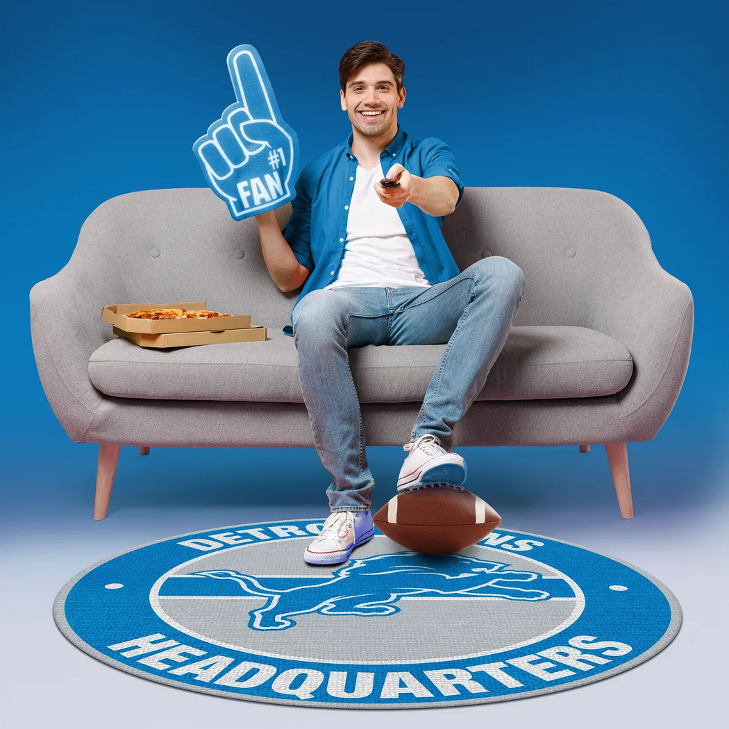Detroit Lions Blue 5' Round Headquarters Rug - Thumbnail - Image 3