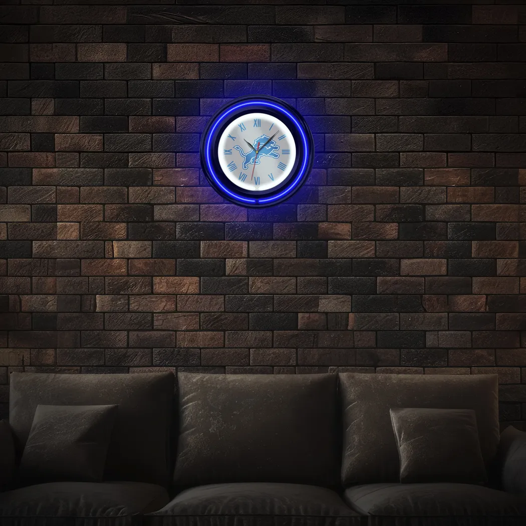 Detroit Lions Gray Neon Wall Clock - Thumbnail - Image 2