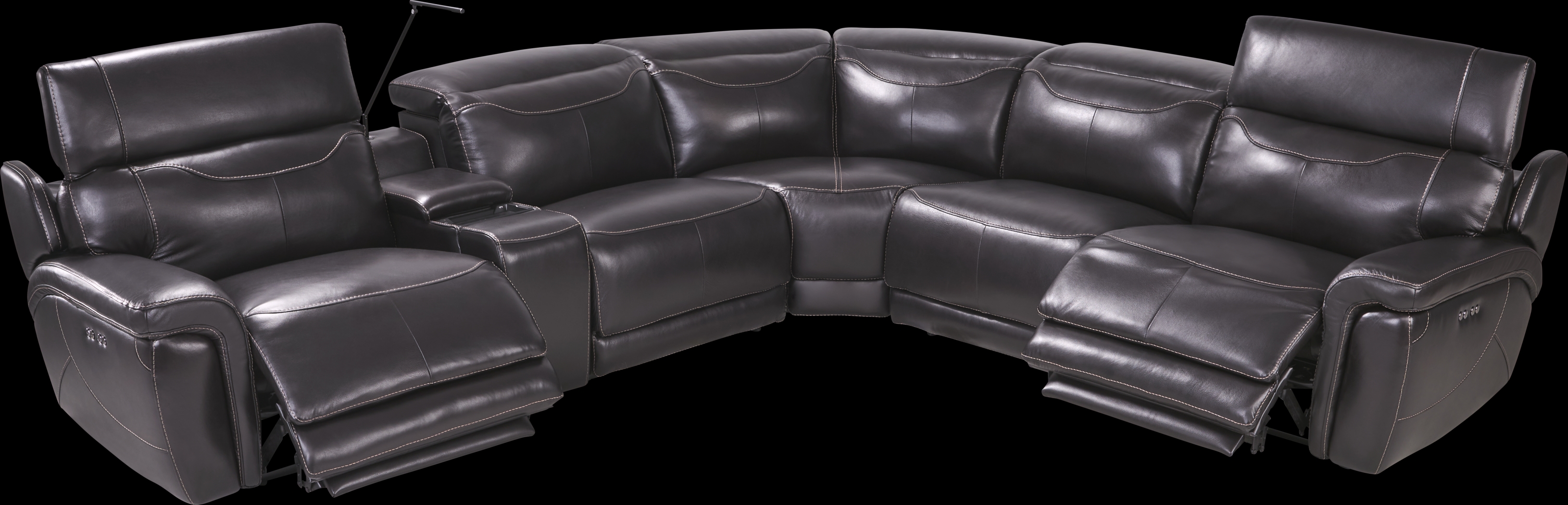 Devero Black Leather 9 Pc Dual Power Reclining Sectional Living Room - Thumbnail - Image 5