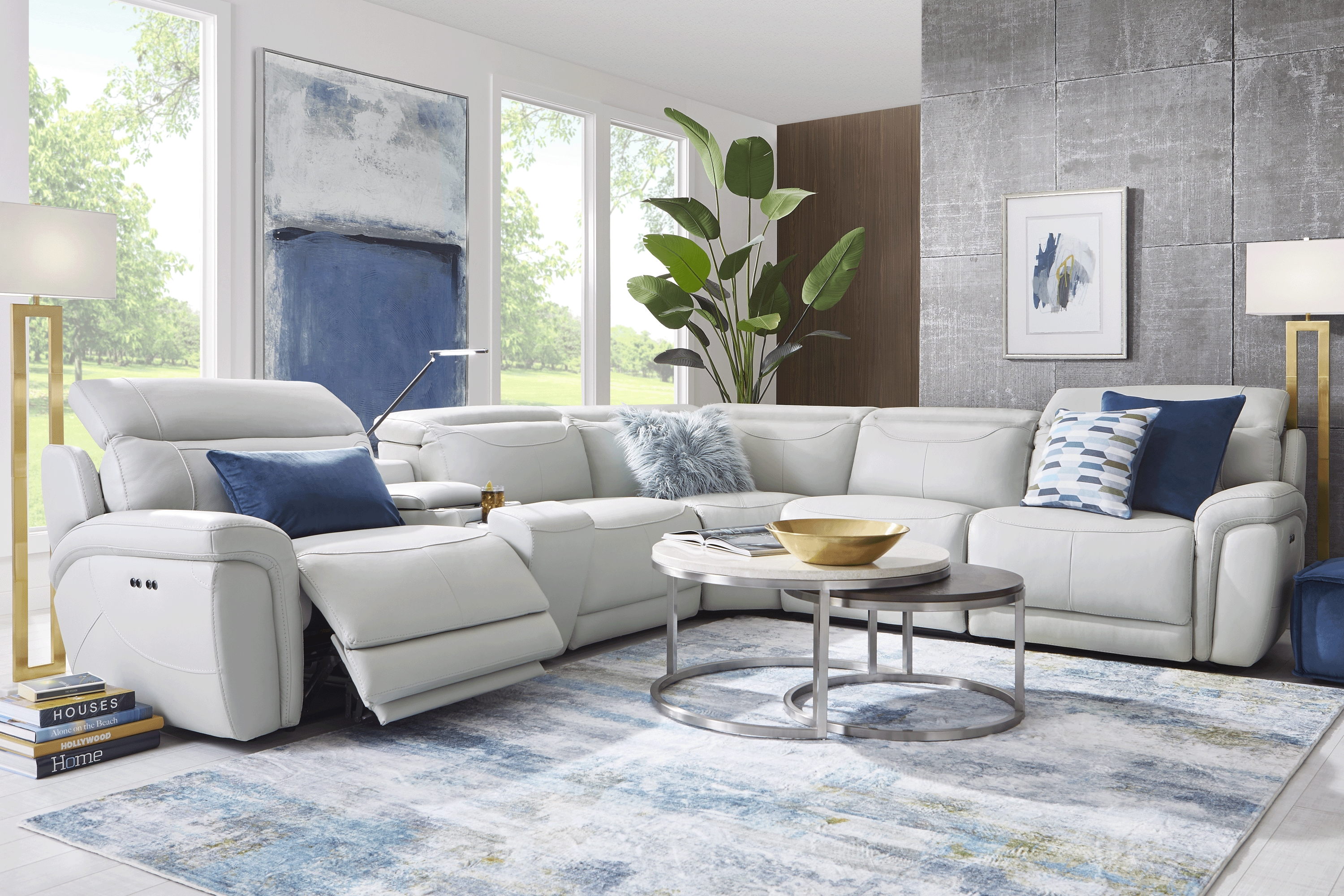 Devero Gray Leather 9 Pc Dual Power Reclining Sectional Living Room - Thumbnail - Image 1