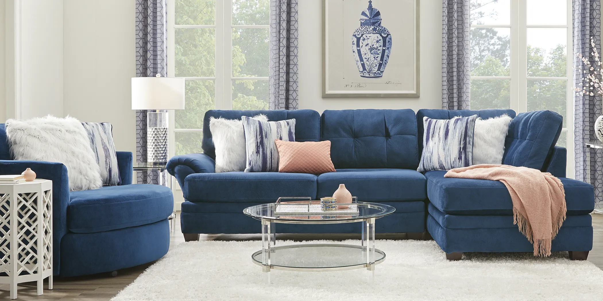 Dharma Place Blue 5 Pc Sectional Living Room - Thumbnail - Image 1