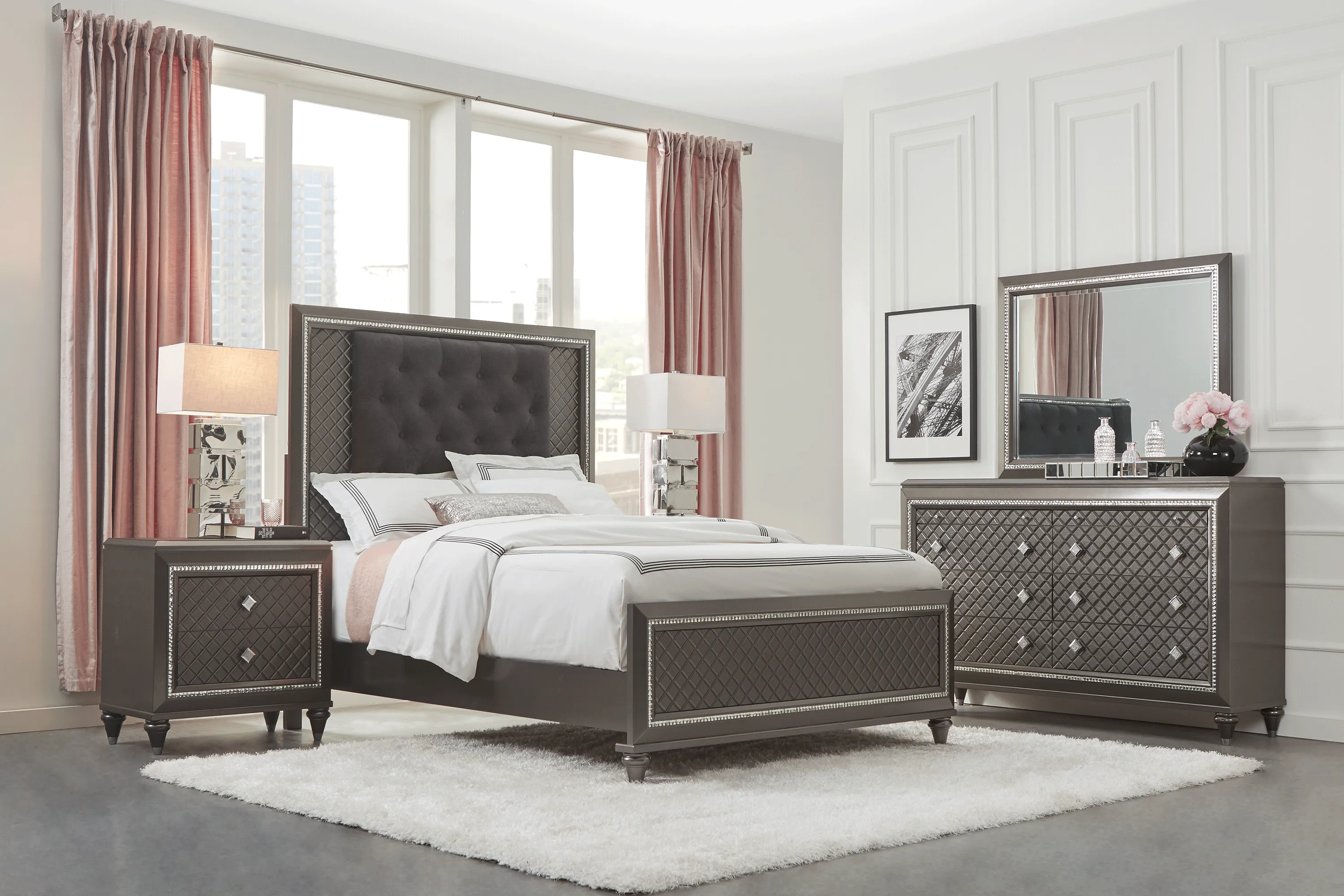 Diamond Falls Gray 7 Pc King Panel Bedroom - Thumbnail - Image 1
