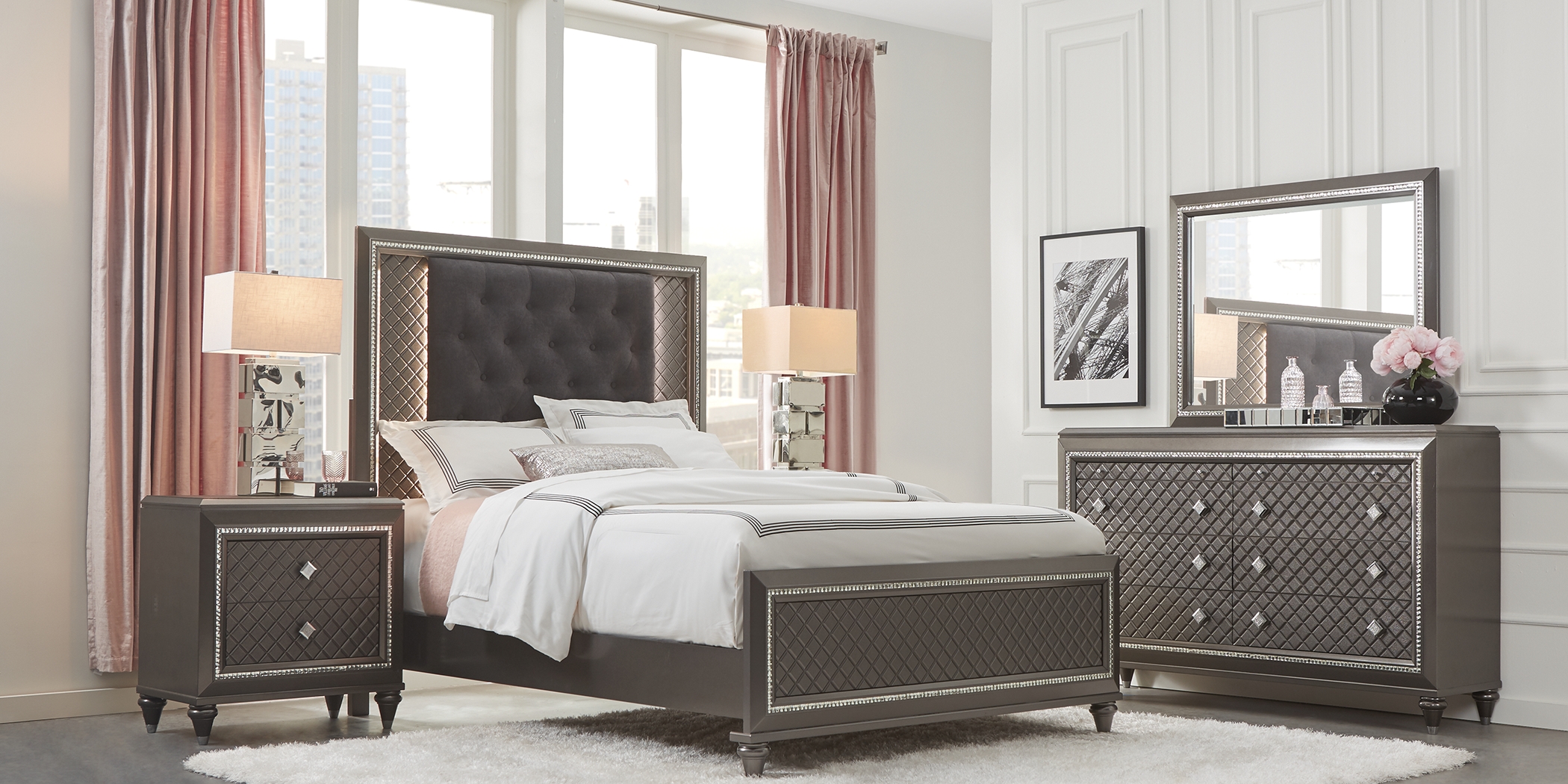 Diamond Falls Gray 7 Pc Queen Panel Bedroom - Thumbnail - Image 2