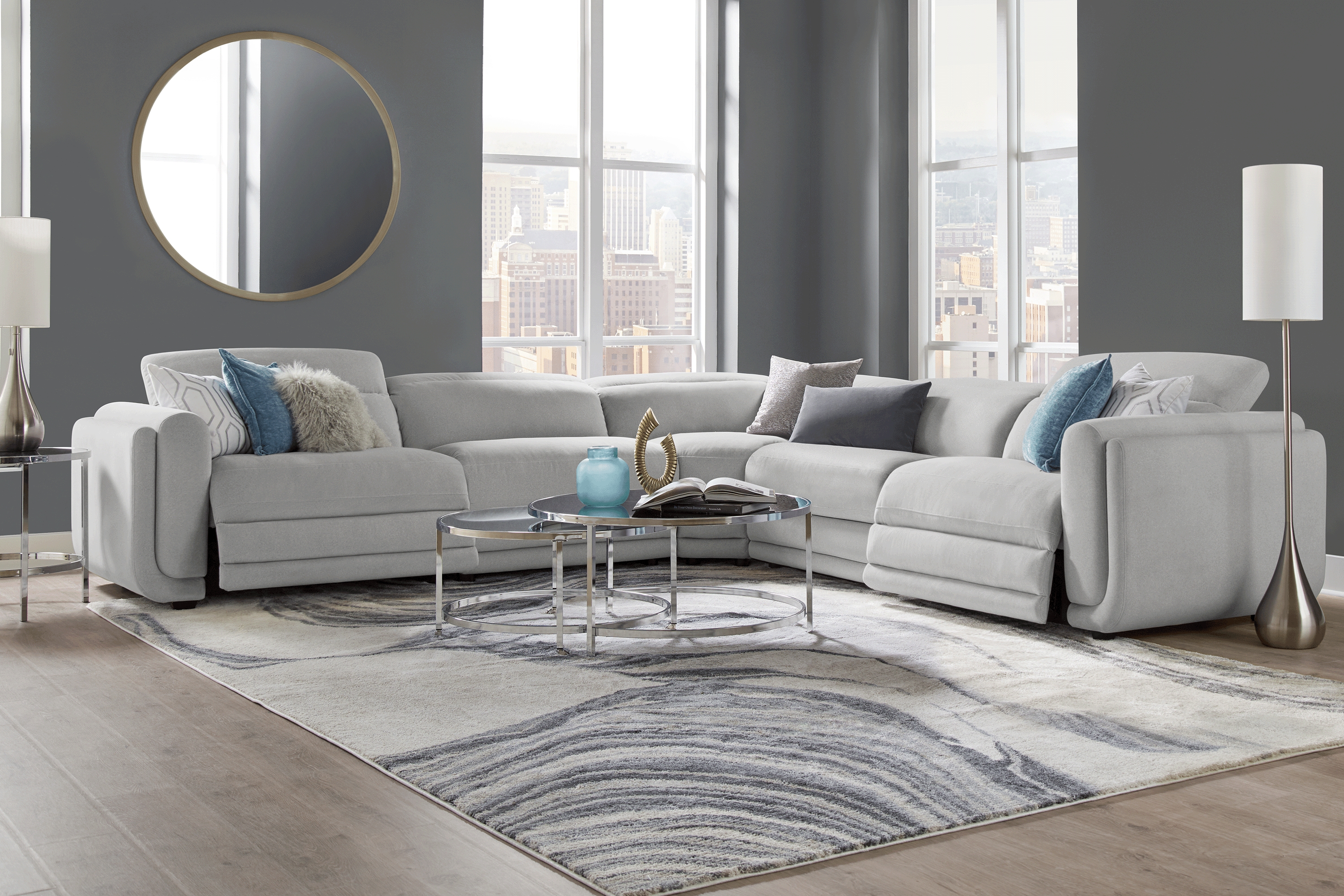 Dillon Smoke 5 Pc Dual Power Reclining Sectional - Thumbnail - Image 1