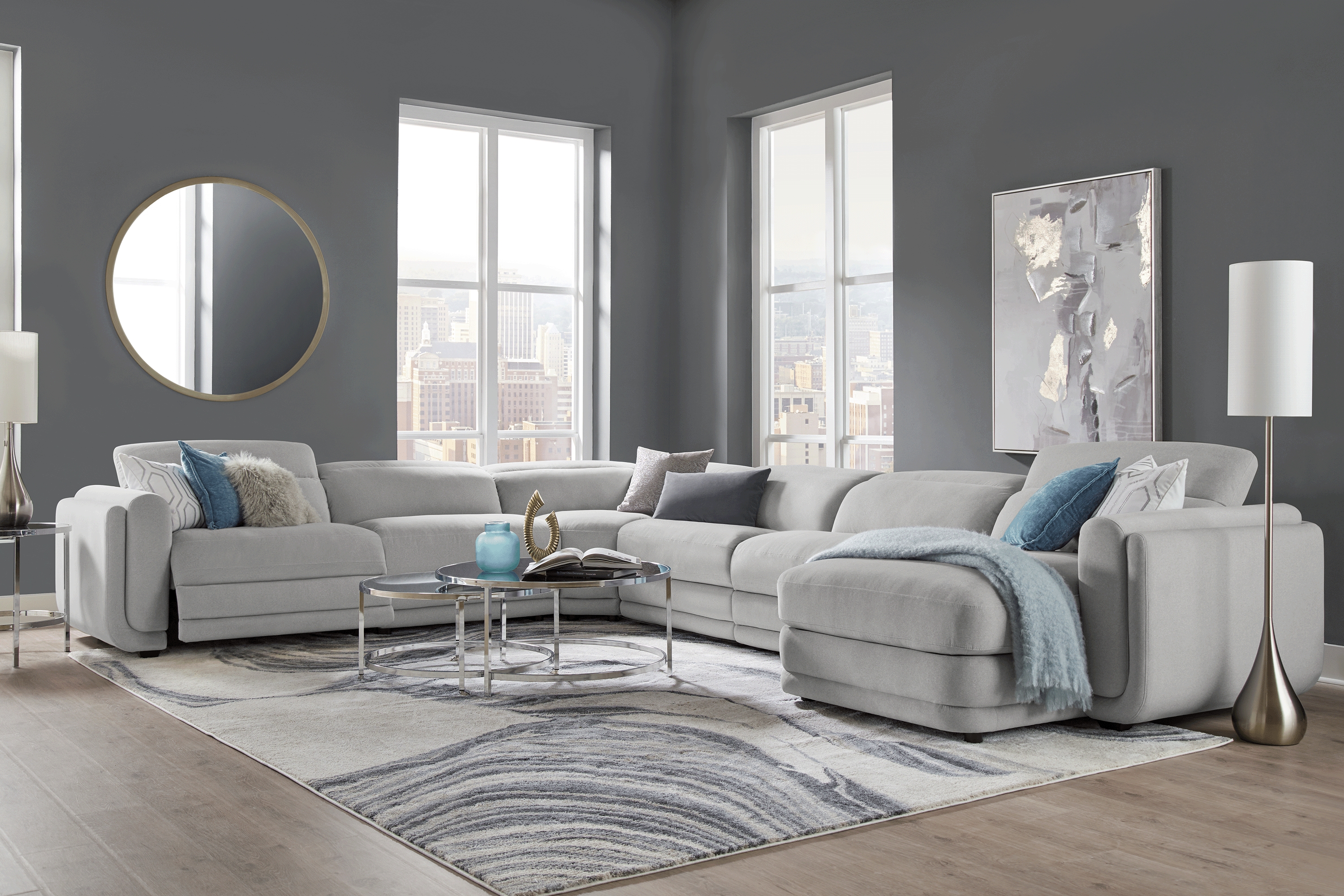 Dillon Smoke 6 Pc Dual Power Reclining Sectional - Thumbnail - Image 2