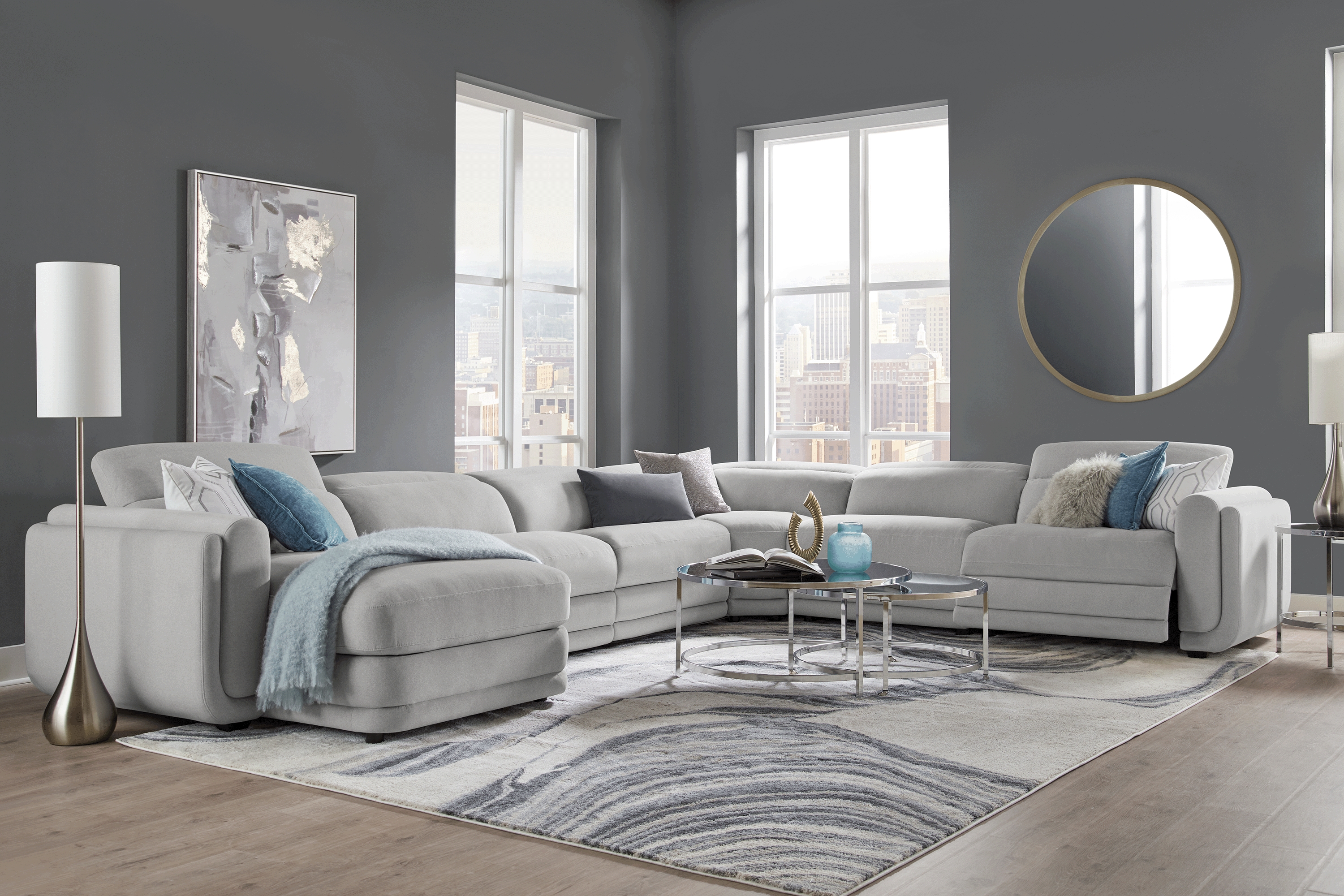 Dillon Smoke 6 Pc Dual Power Reclining Sectional - Thumbnail - Image 2