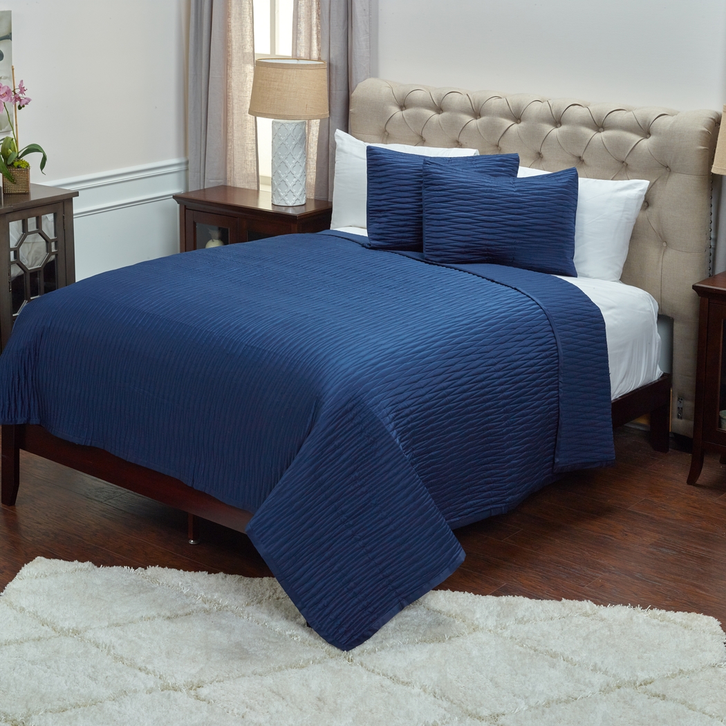 Dinara Navy 3 Pc King Quilt Set - Thumbnail - Image 1
