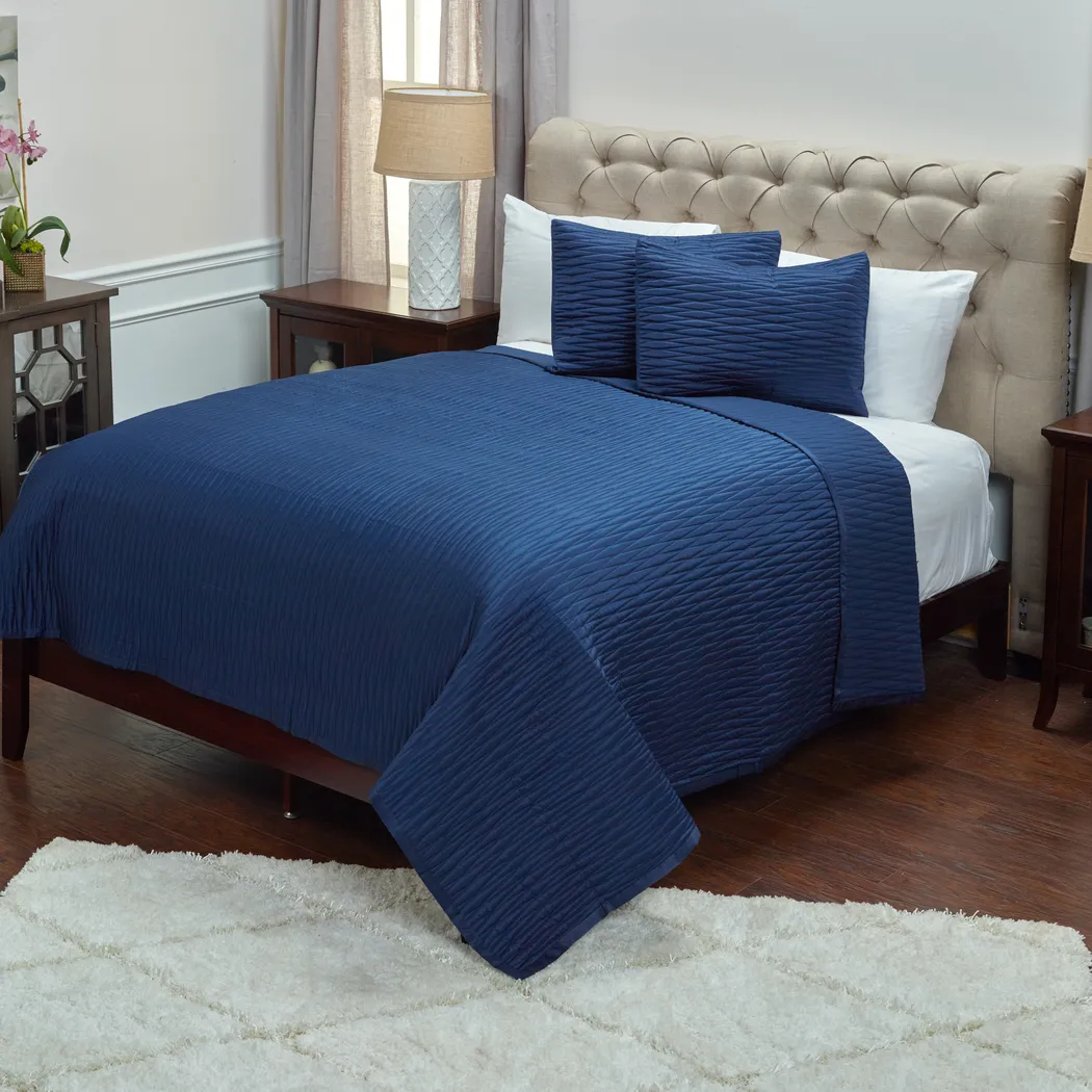 Dinara Navy 3 Pc Queen Quilt Set - Thumbnail - Image 1