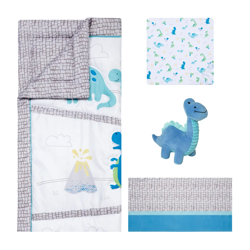 Dino Trail White 4 Pc Baby Bedding Set - Thumbnail - Image 2