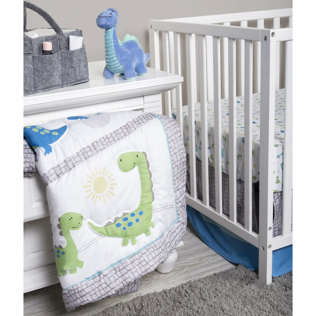 Dino Trail White 4 Pc Baby Bedding Set - Thumbnail - Image 12