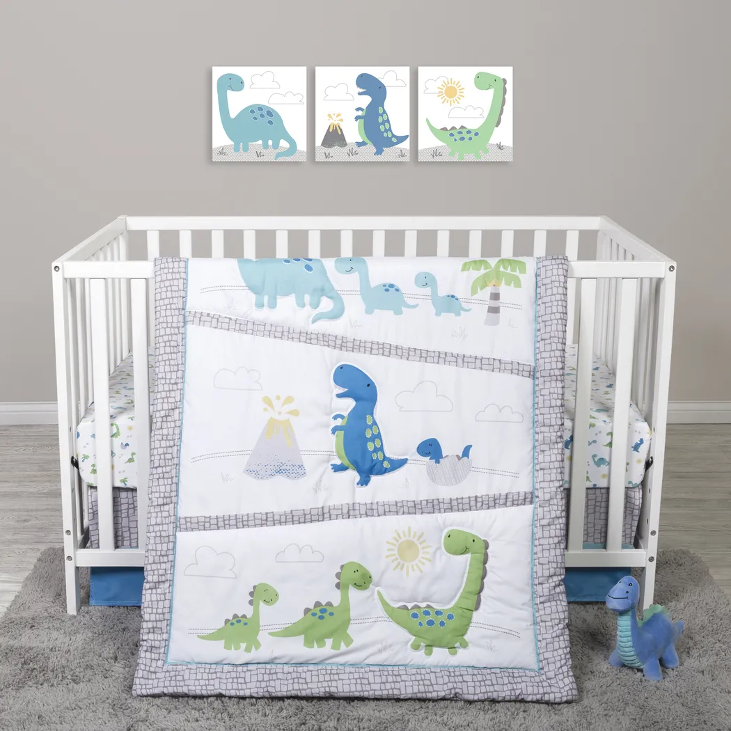 Dino Trail White 4 Pc Baby Bedding Set - Thumbnail - Image 14