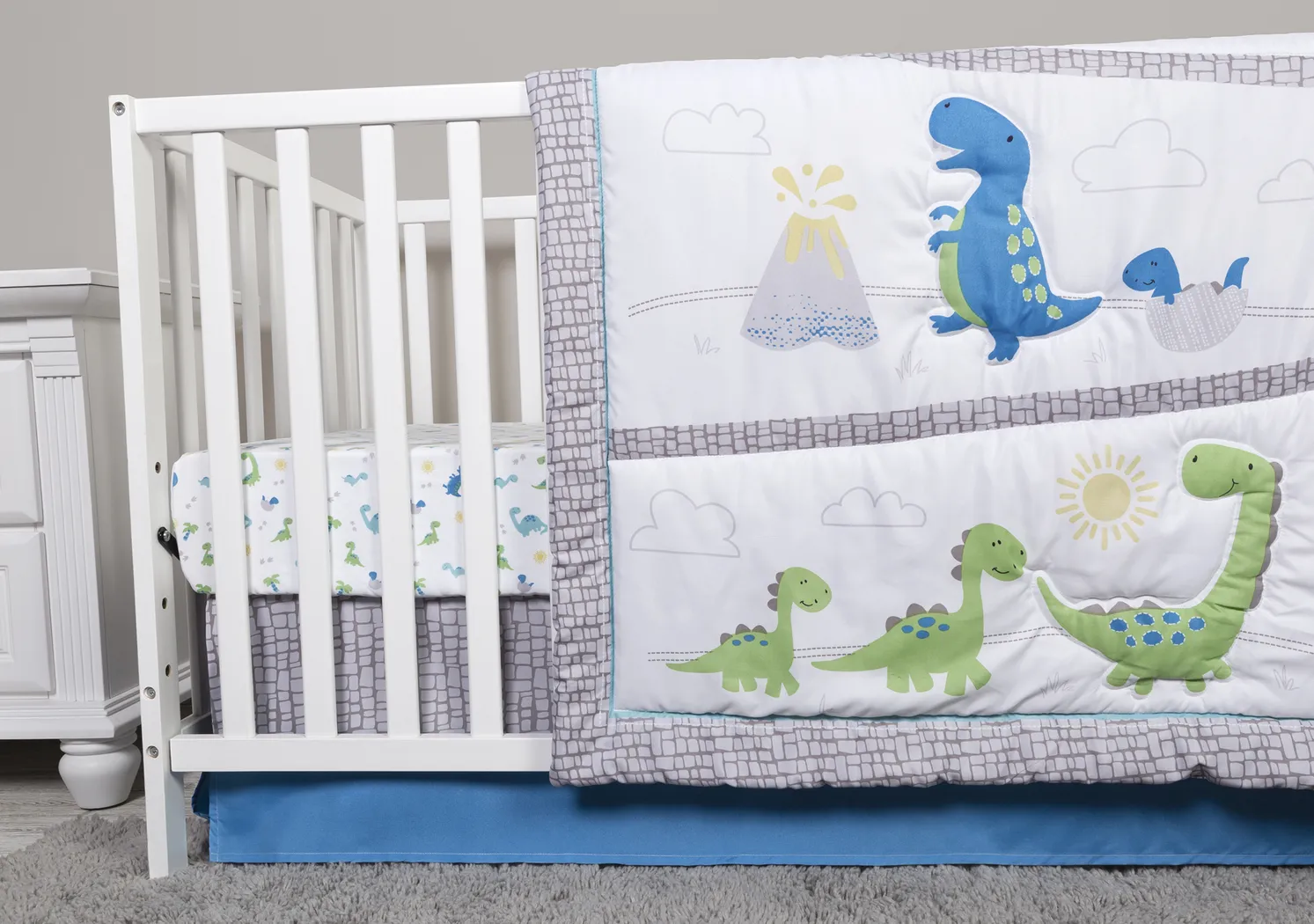 Dino Trail White 4 Pc Baby Bedding Set - Thumbnail - Image 10