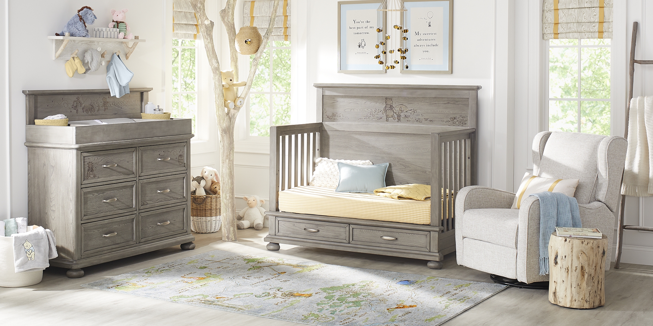 Disney Baby Woodland Adventures with Winnie the Pooh Classic Gray 6 Pc Nursery with Conversion Rails - Thumbnail - Image 3