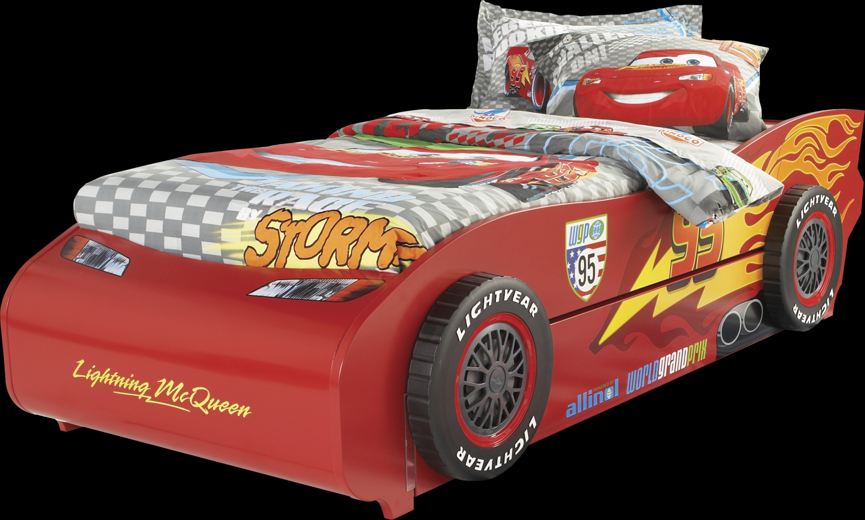 Disney Cars Lightning McQueen Red 5 Pc Twin Bed w/Trundle - Thumbnail - Image 1