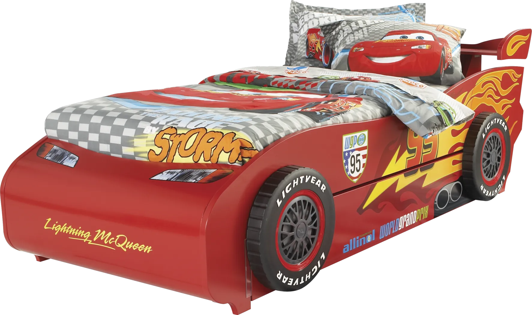 Disney Cars Lightning McQueen Red 6 Pc Twin Bed With Spoiler and Trundle - Thumbnail - Image 1