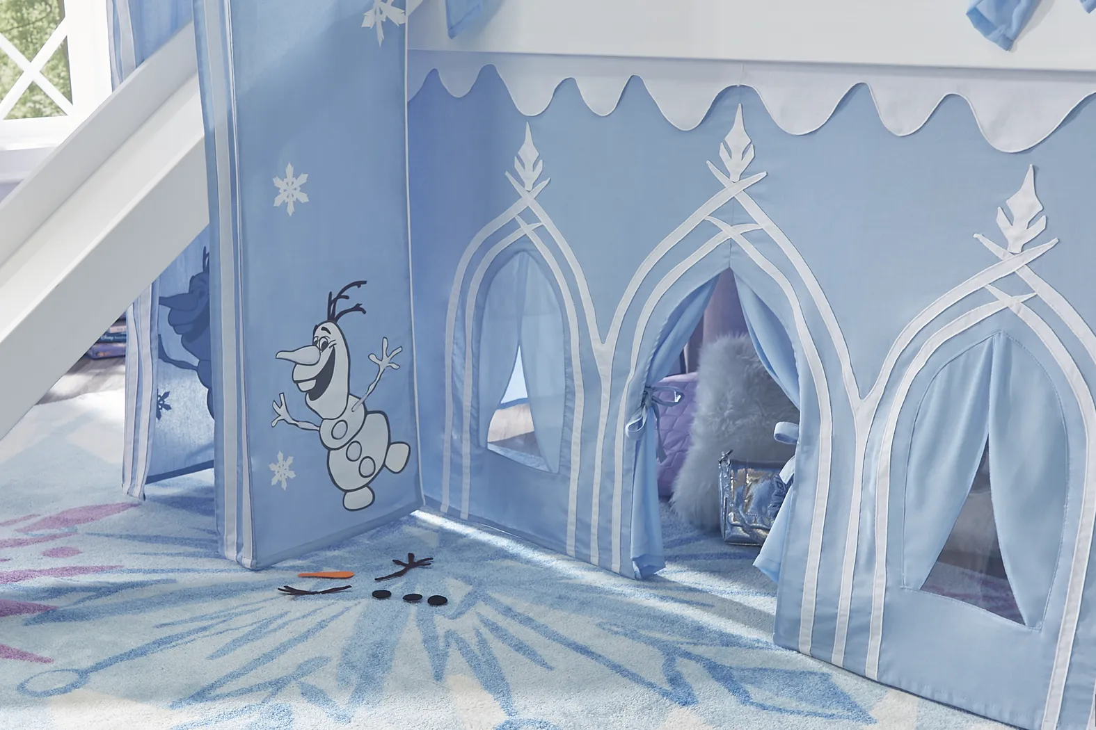 Disney Frozen White Twin Loft Bed with Activity Panel, Tower, Tent and Slide - Image 7