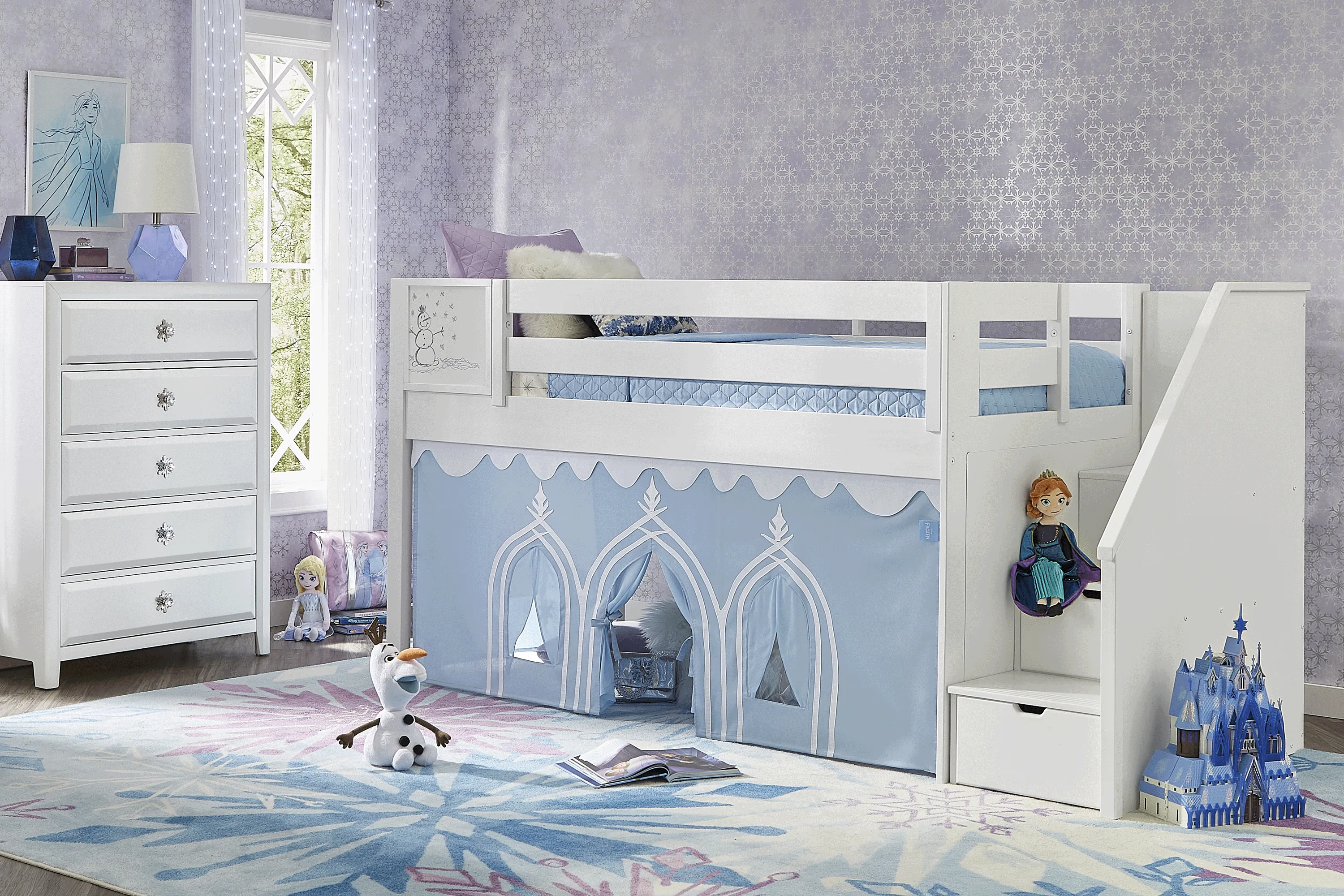 Disney Frozen White Twin Step Loft Bed with Activity Panel - Thumbnail - Image 2