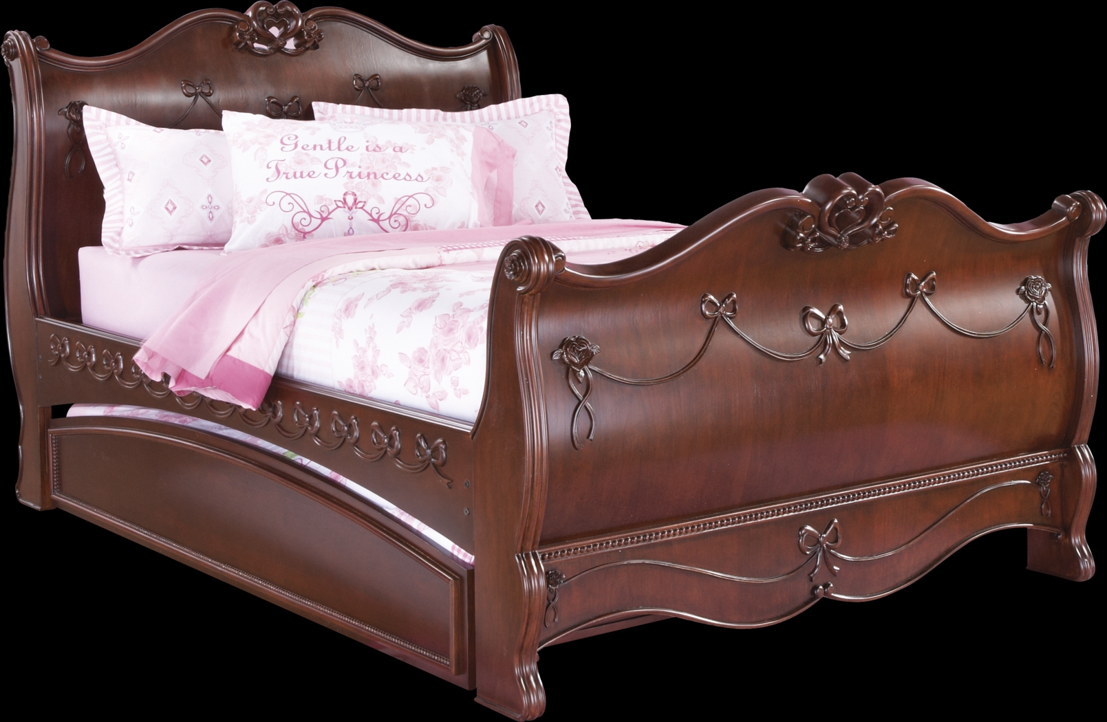 Disney Princess Cherry 4 Pc Full Sleigh Bed w/Trundle - Thumbnail - Image 1