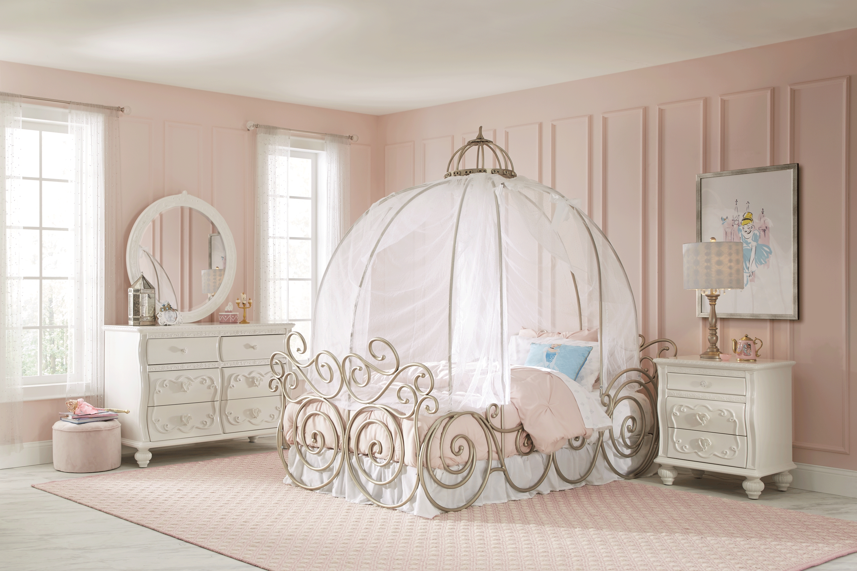 Disney Princess Dreamer White 7 Pc Full Carriage Bedroom - Thumbnail - Image 1