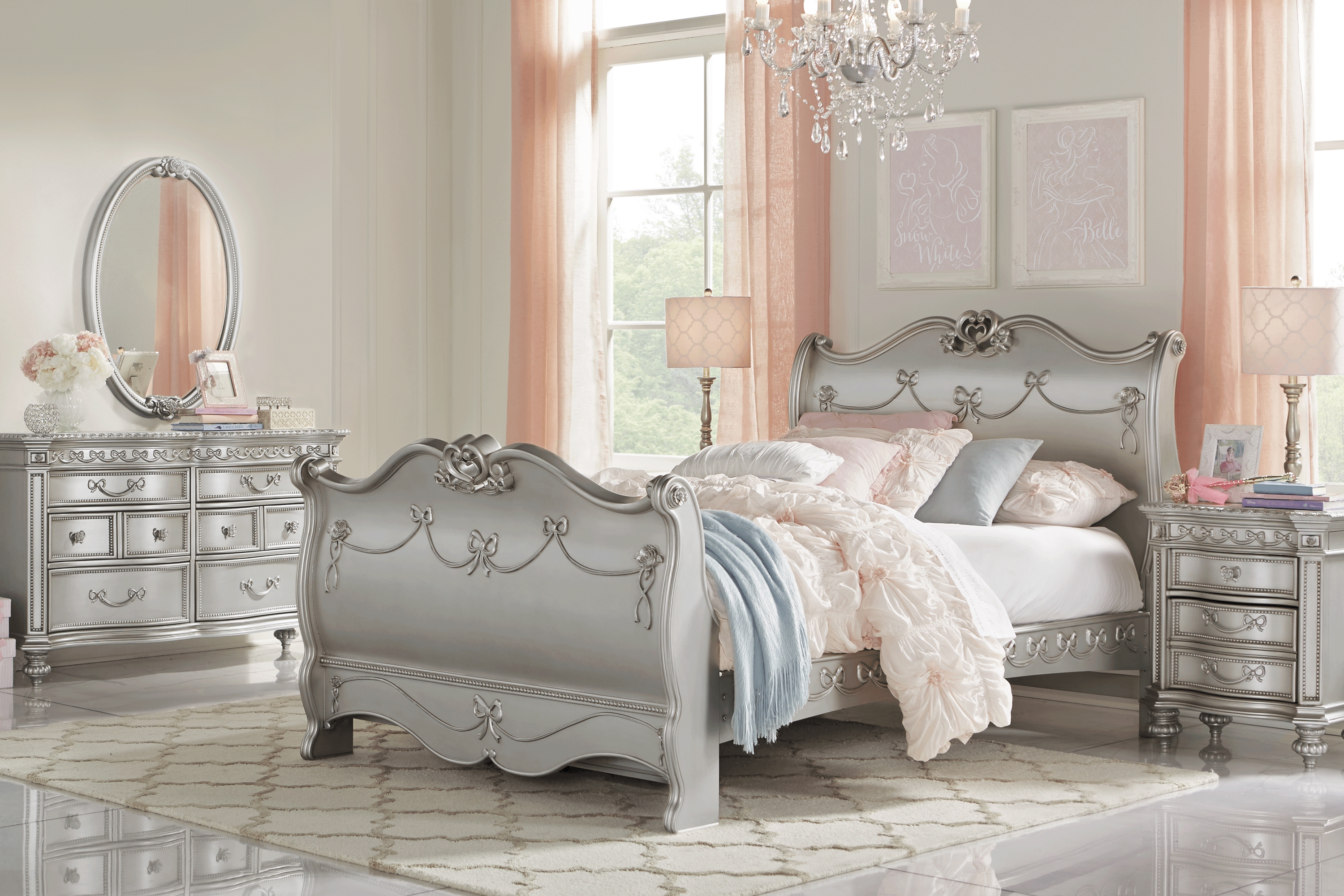 Disney Princess Fairytale Platinum 5 Pc Twin Sleigh Bedroom - Thumbnail - Image 1