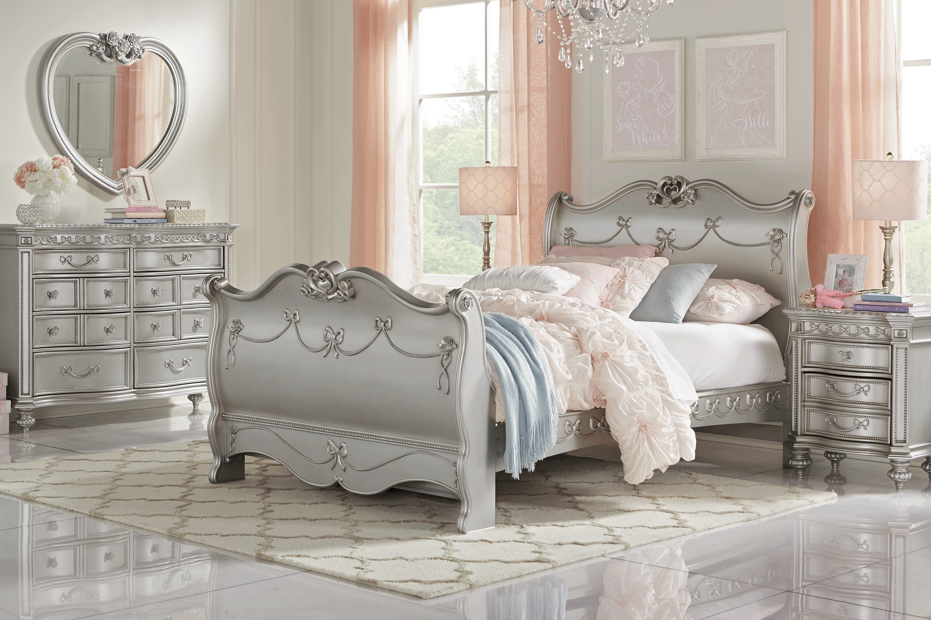 Disney Princess Fairytale Platinum 5 Pc Twin Sleigh Bedroom - Thumbnail - Image 1