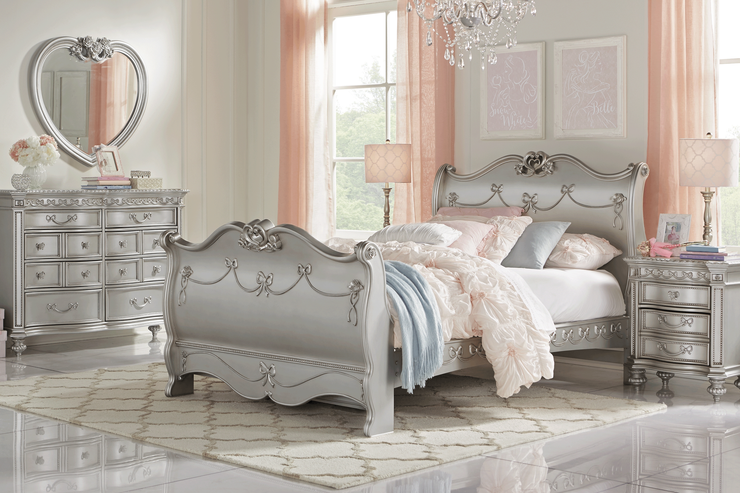 Disney Princess Fairytale Platinum 5 Pc Full Sleigh Bedroom - Thumbnail - Image 1