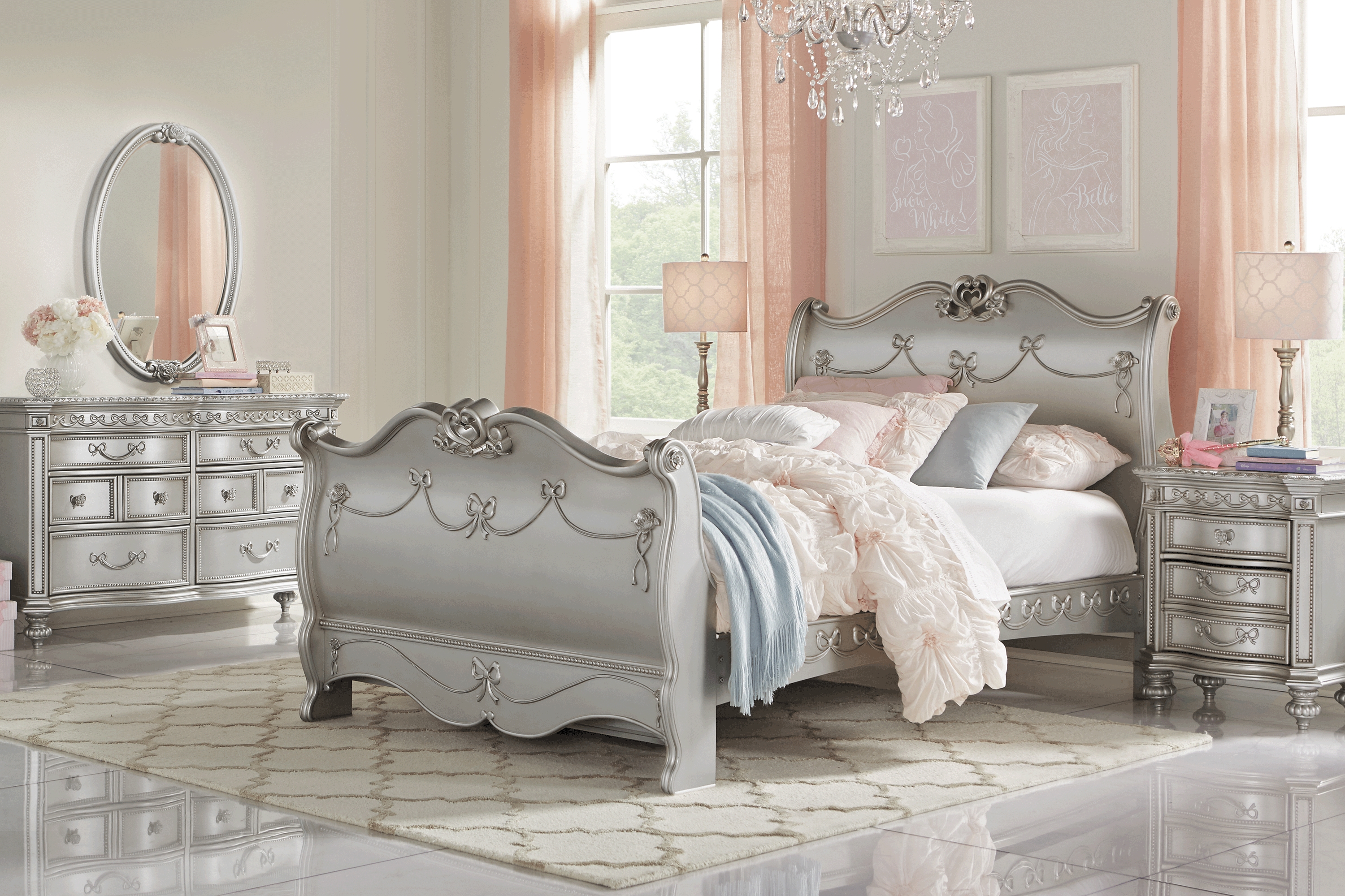 Disney Princess Fairytale Platinum 5 Pc Full Sleigh Bedroom - Thumbnail - Image 1