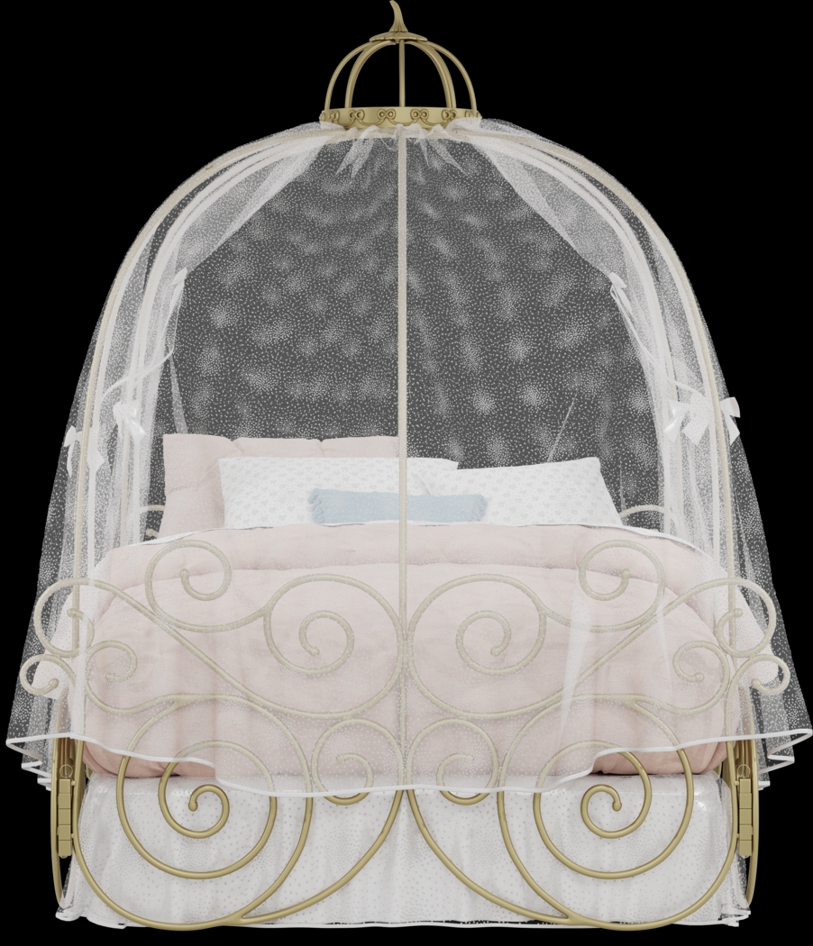 Disney Princess Royal Gold Full Carriage Bed with White Canopy and Bed Skirt - Thumbnail - Image 3