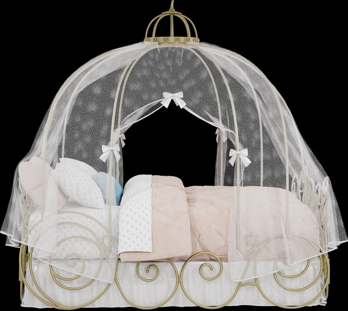 Disney Princess Royal Gold Full Carriage Bed with White Canopy and Bed Skirt - Thumbnail - Image 4